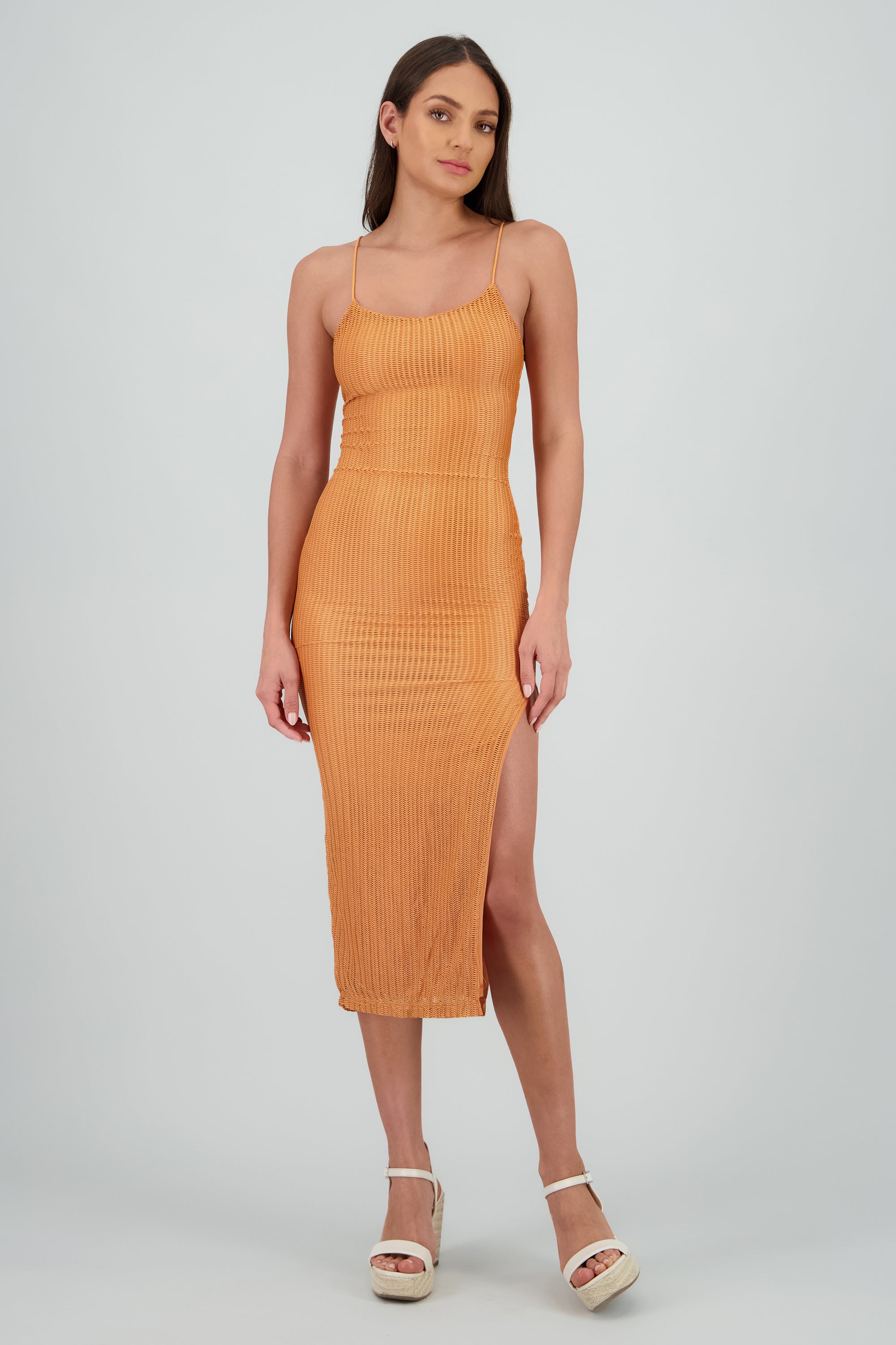 Vestido maxi red textura NARANJA