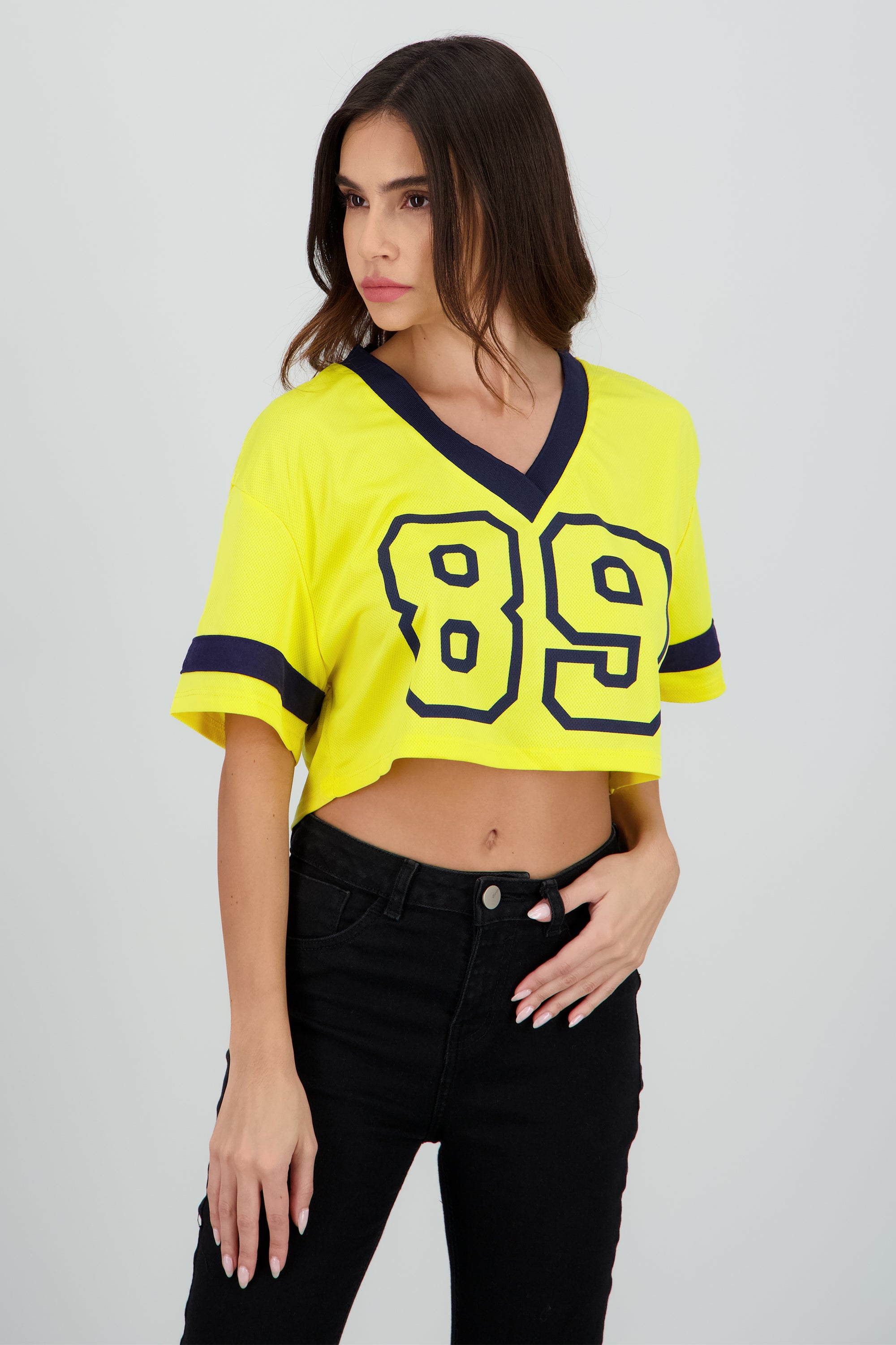 Top crop estampado numero AMARILLO
