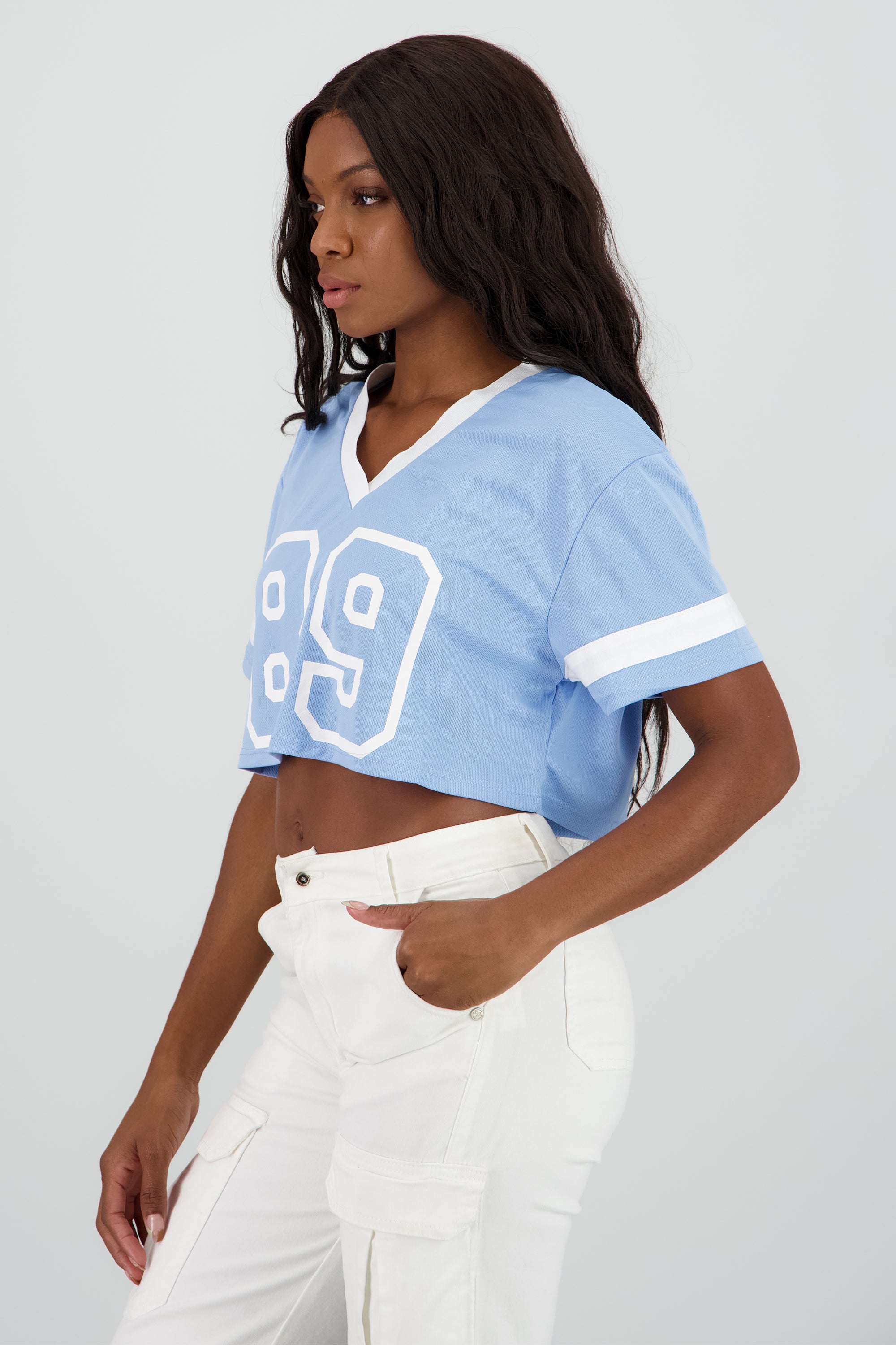 Top crop estampado numero AZUL CIELO