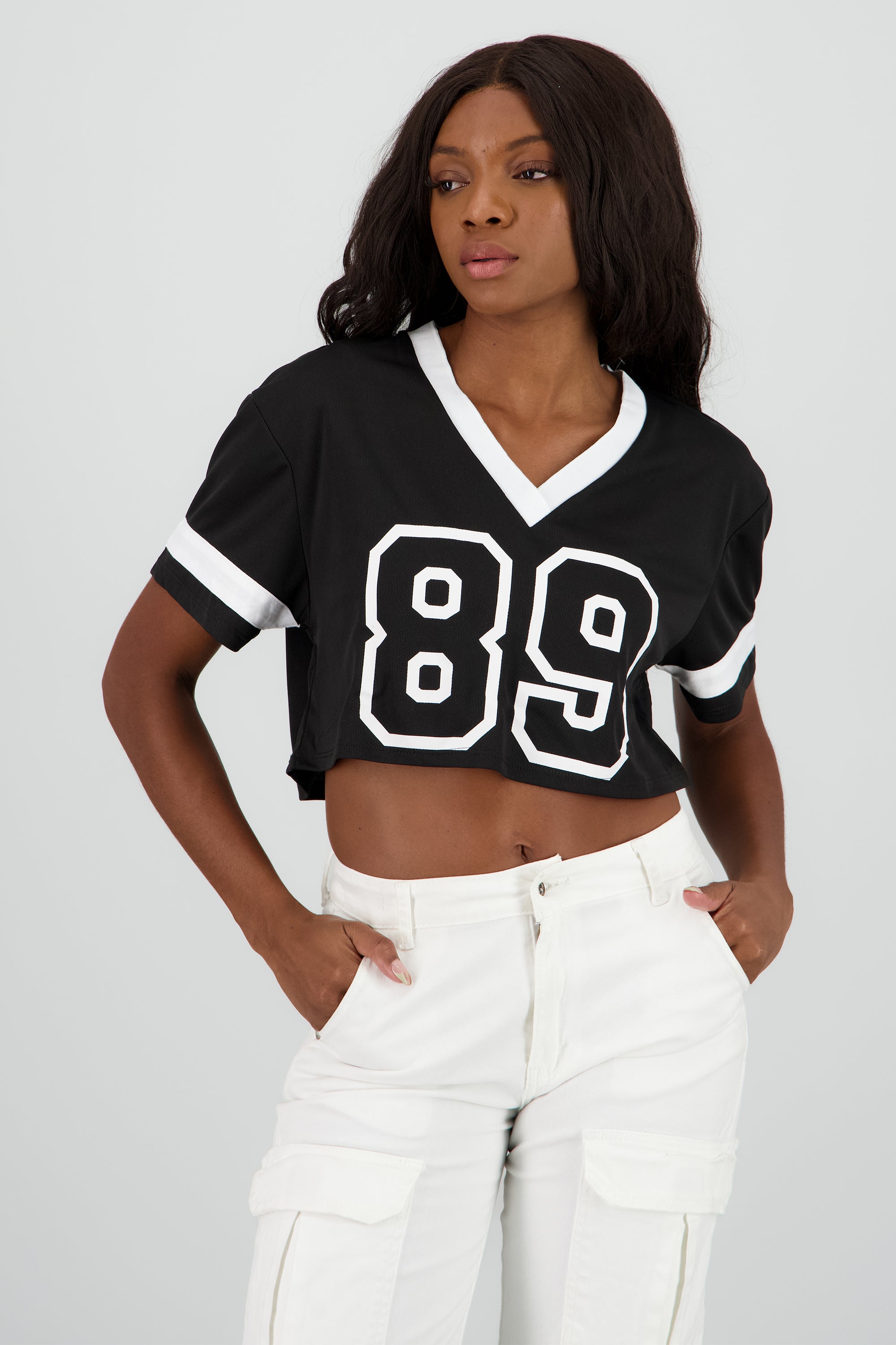 Top crop estampado numero NEGRO