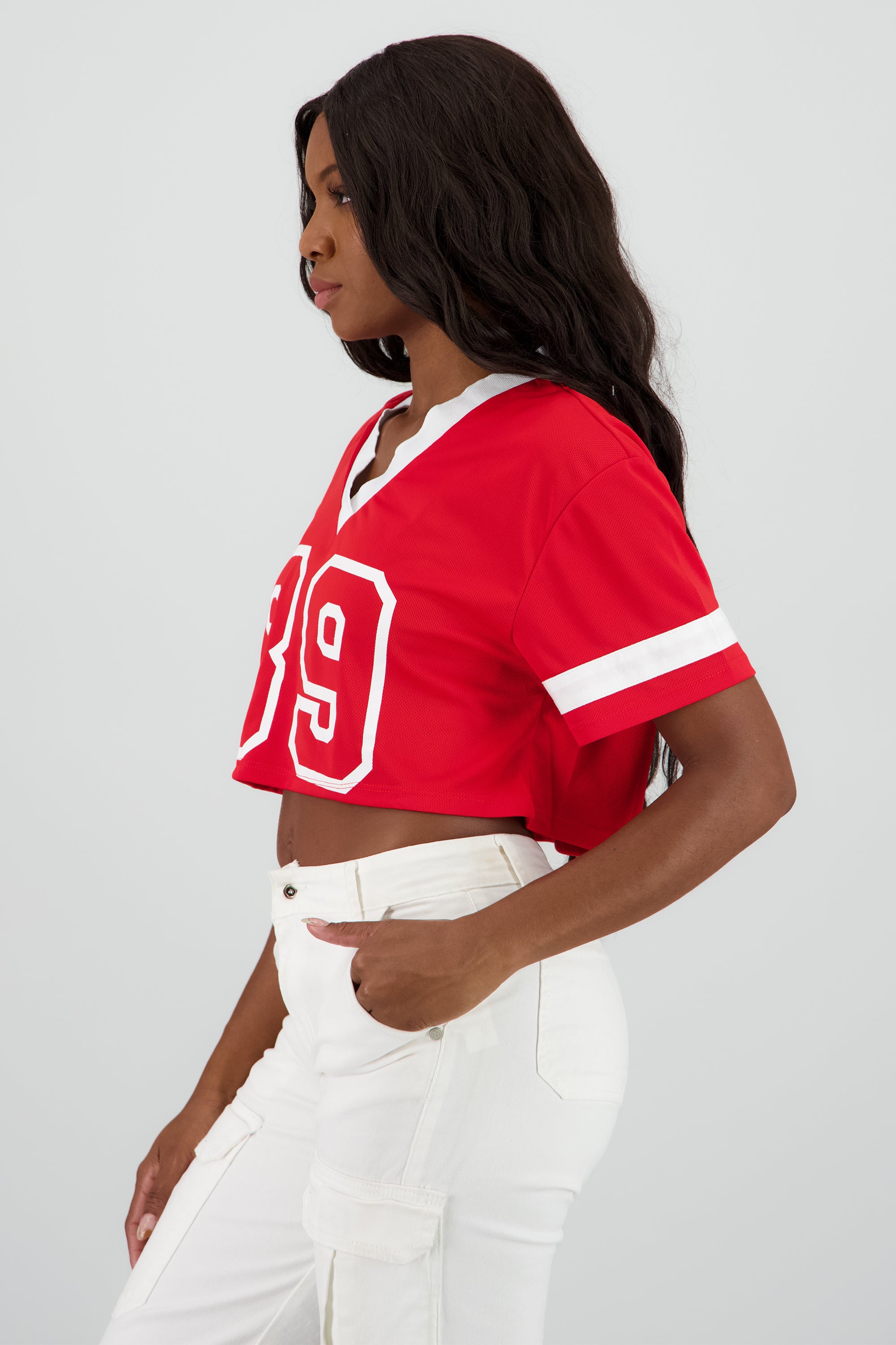 Top crop estampado numero ROJO