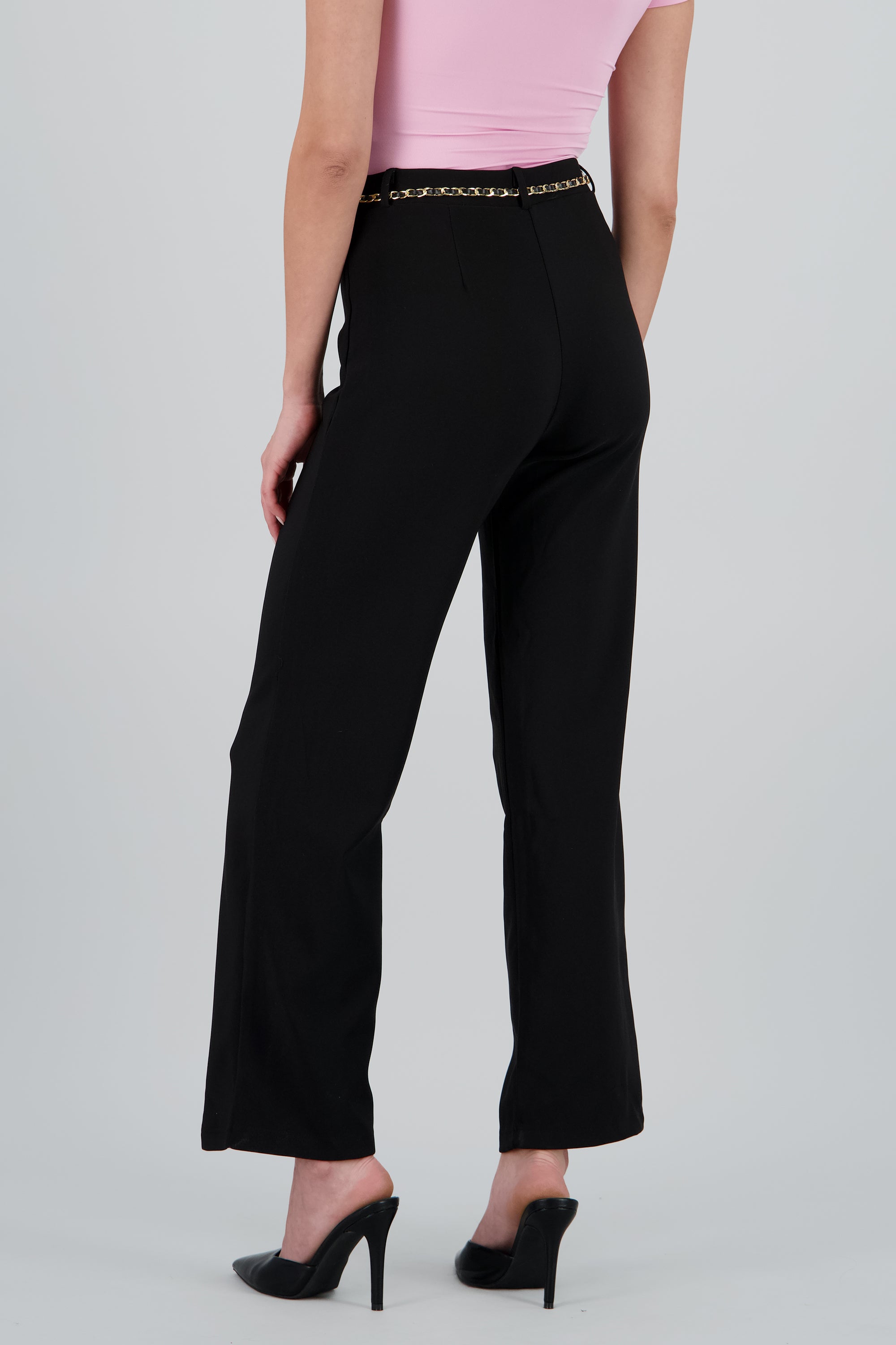 Pantalones con cinturon cadena lisos NEGRO