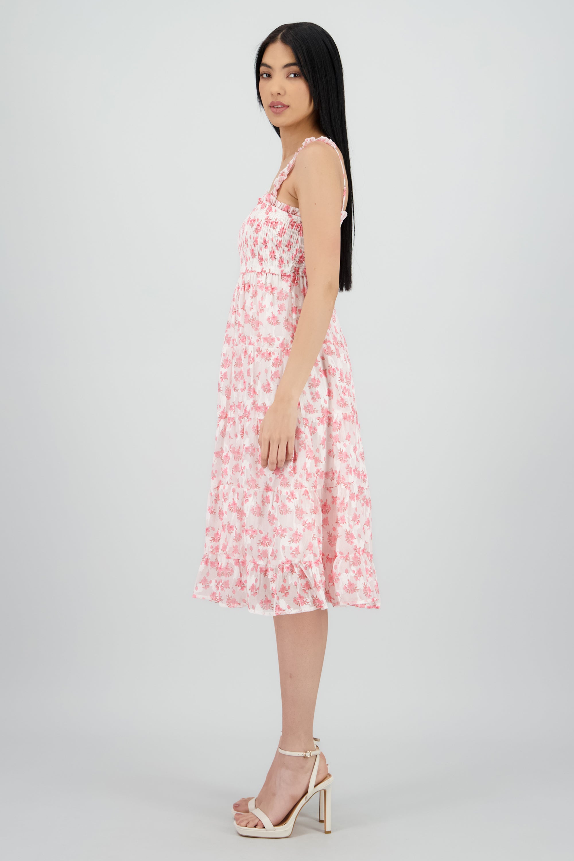 Vestido midi smocked flores ROSA COMBO
