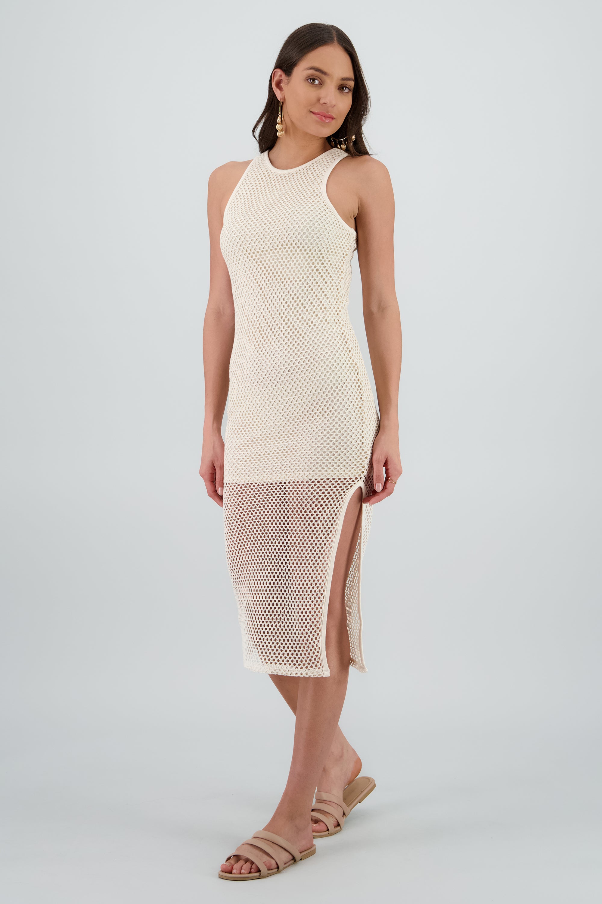 Vestido de tejido abierto con cuello redondo ARENA