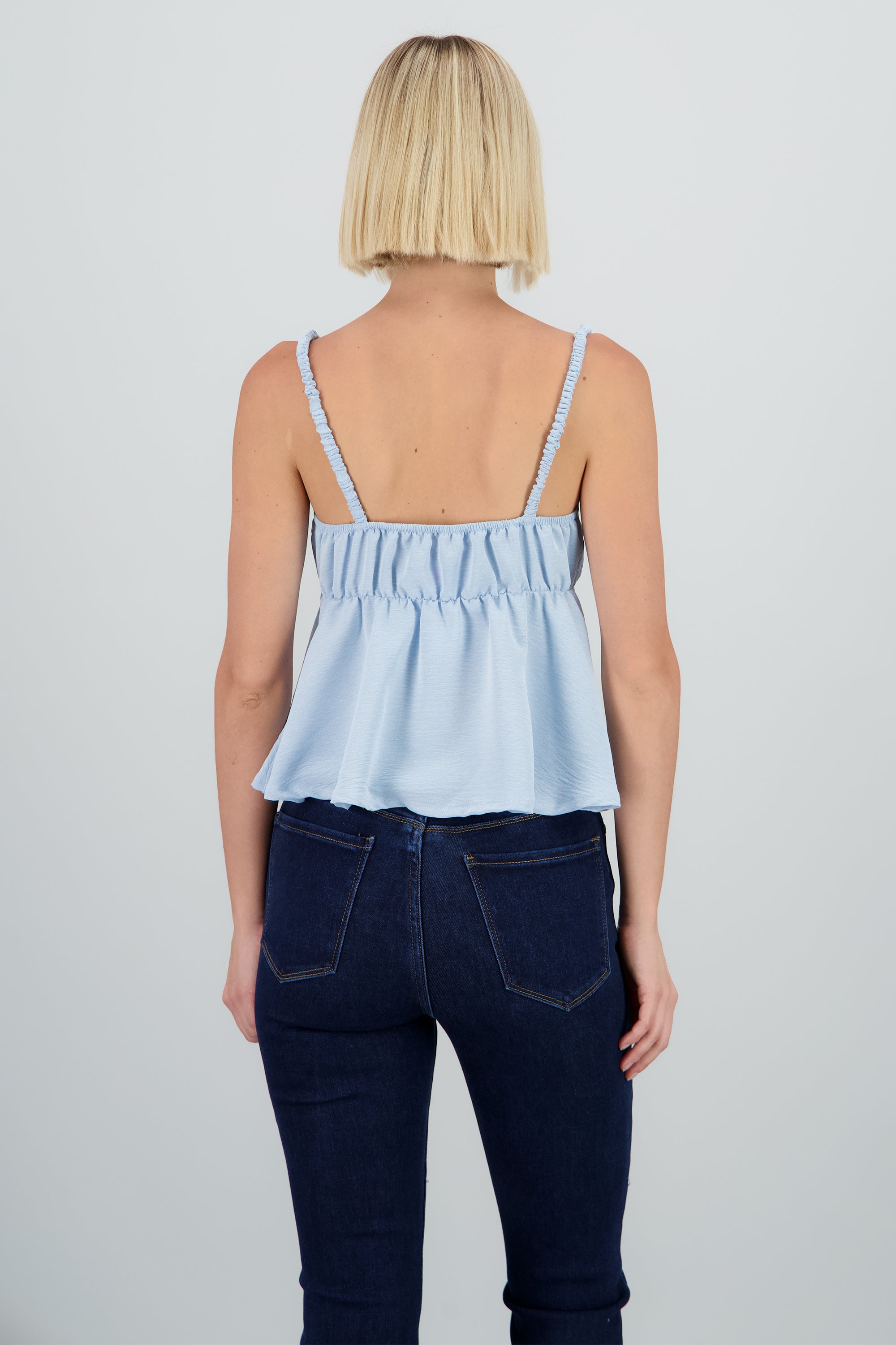 Blusa tirantes fruncidos detalle moños AZUL CIELO