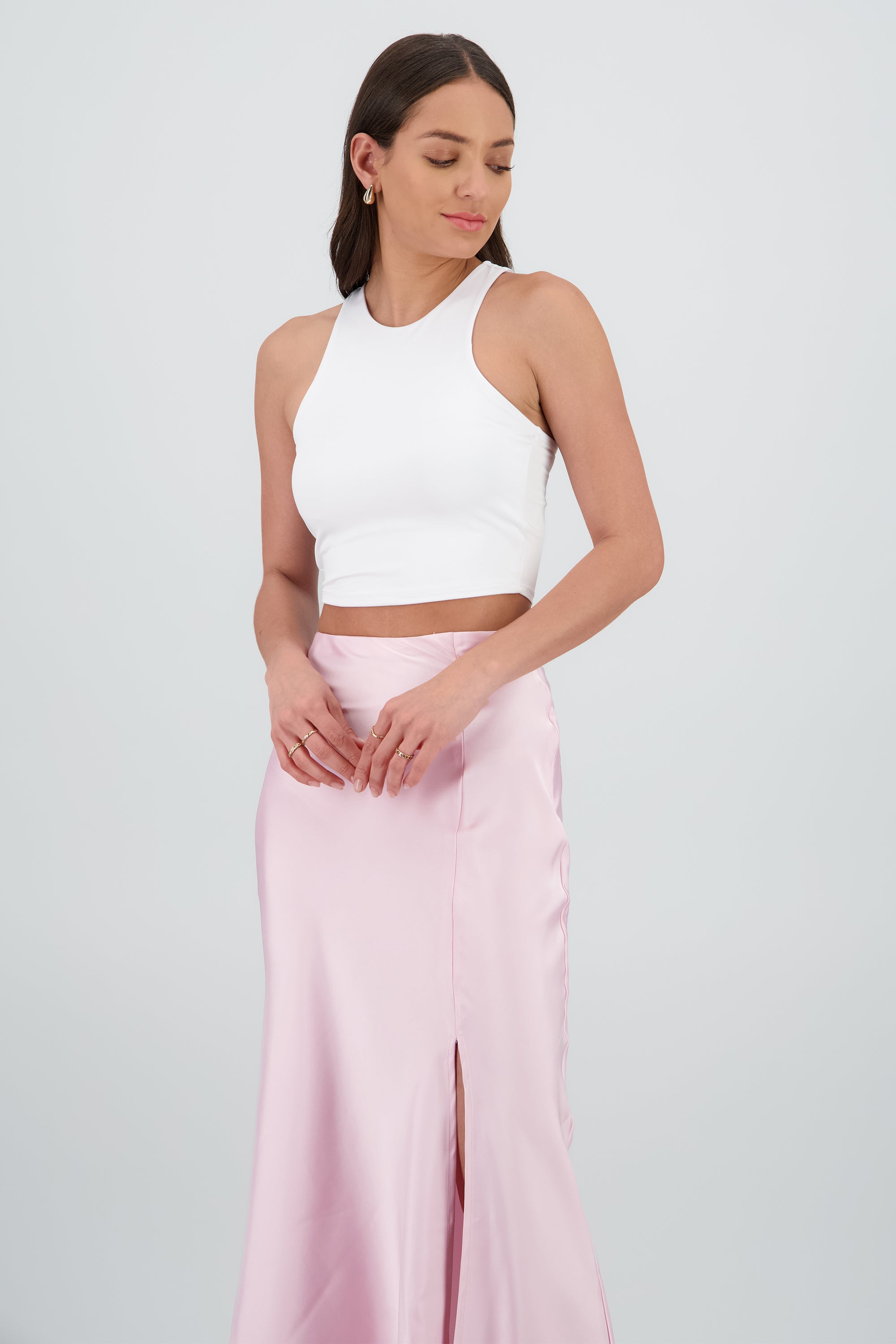 Top liso sin manga cuello redondo BLANCO