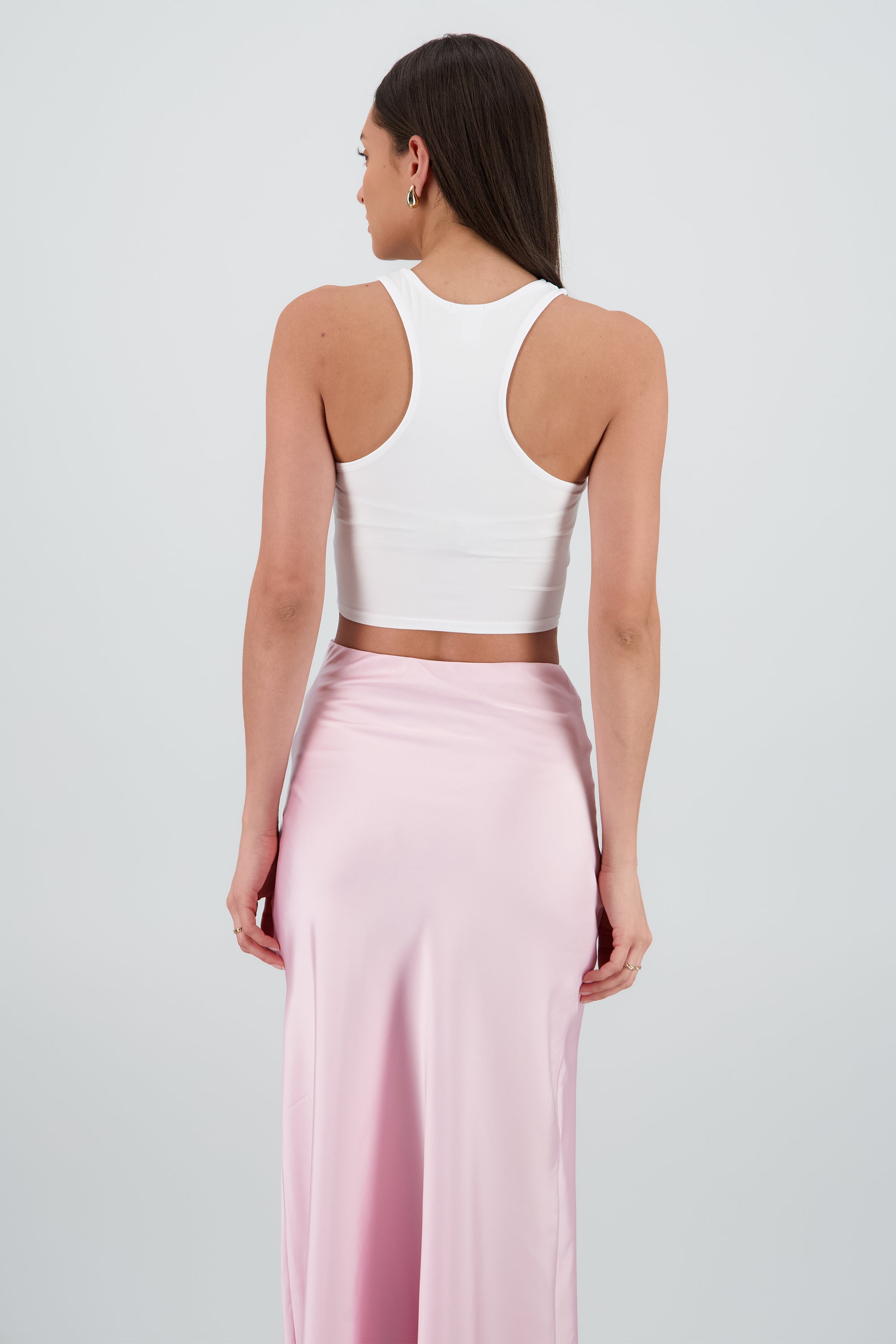 Top liso sin manga cuello redondo BLANCO
