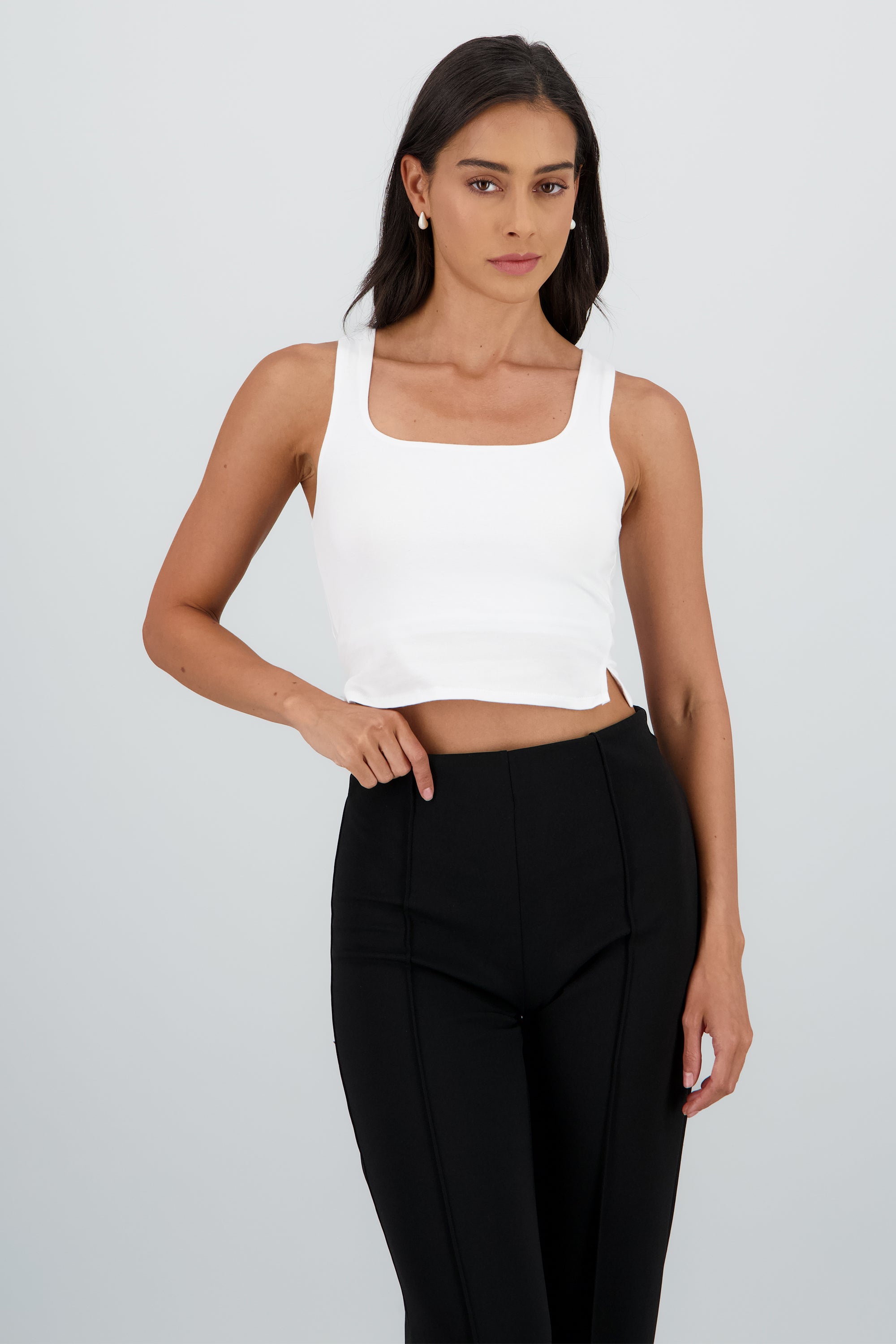 Top liso con escote cuadrado BLANCO