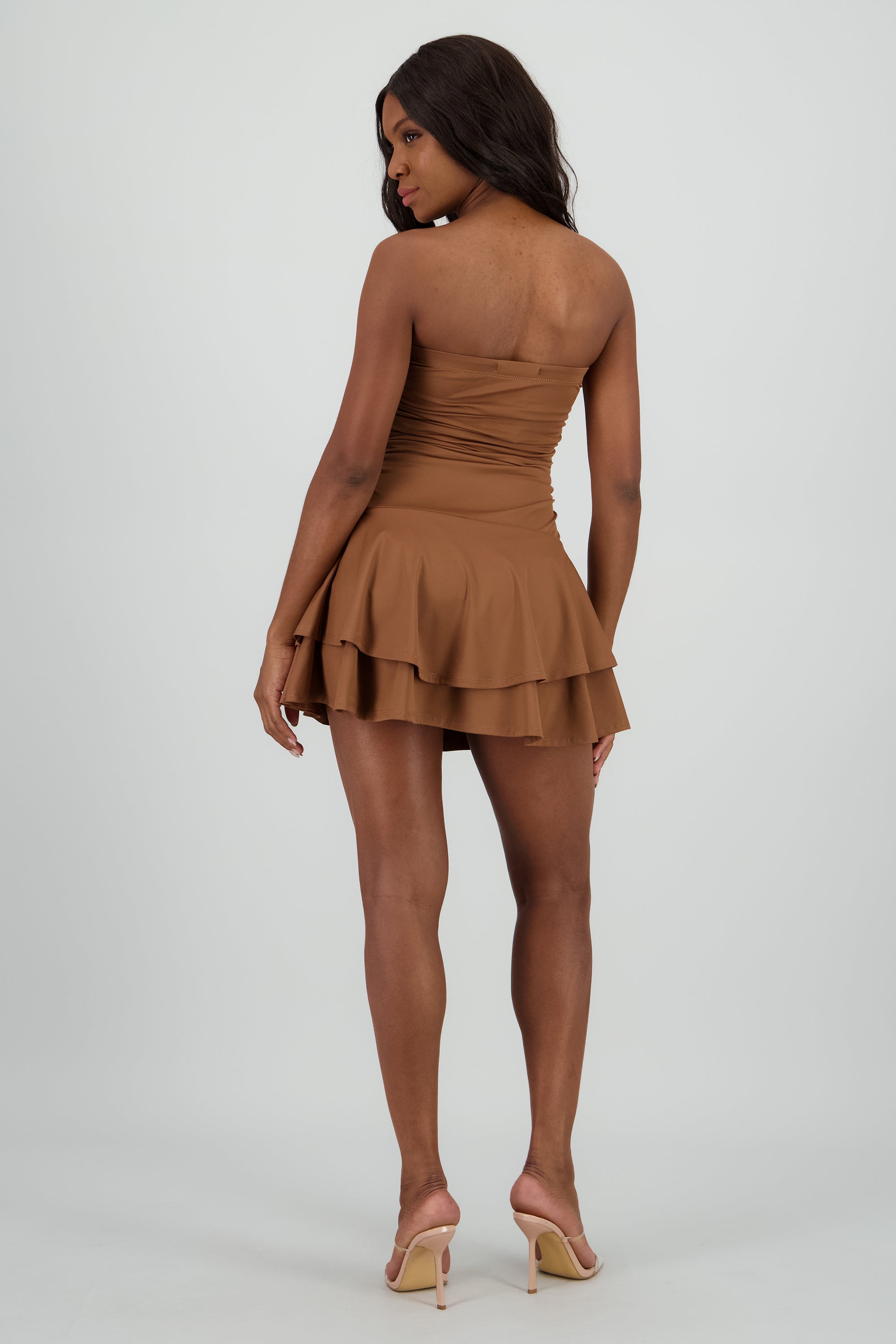 Vestido mini drapeado strapless CAFE