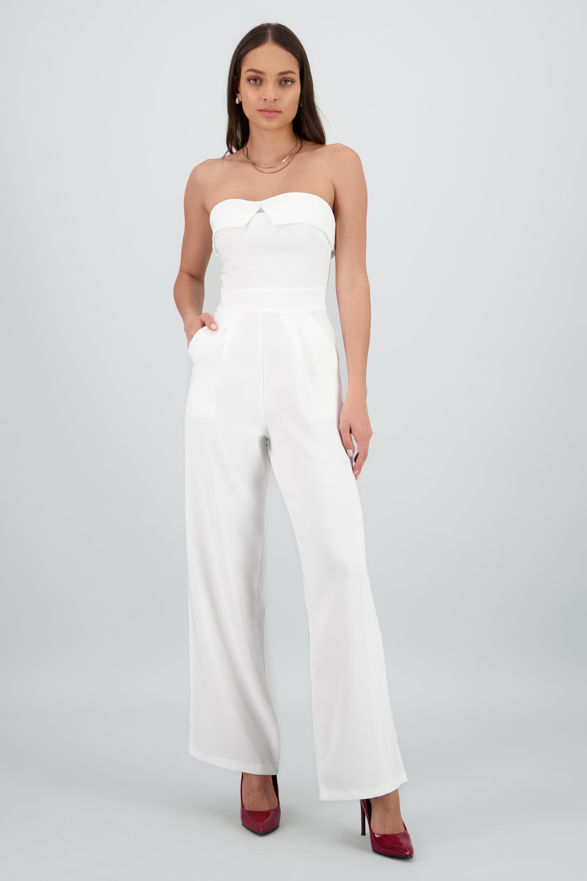 Jumpsuit strapless detalle dobles BLANCO