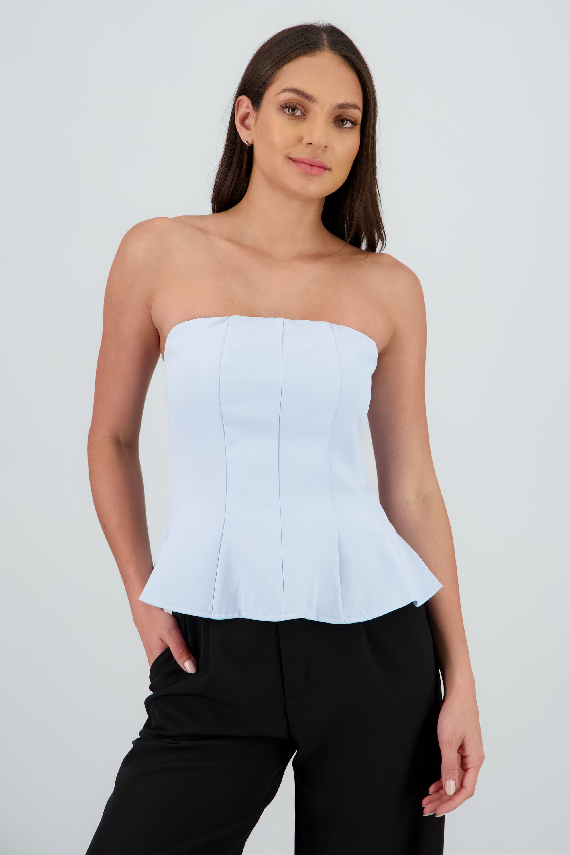 Top strapless peplum AZUL PASTEL