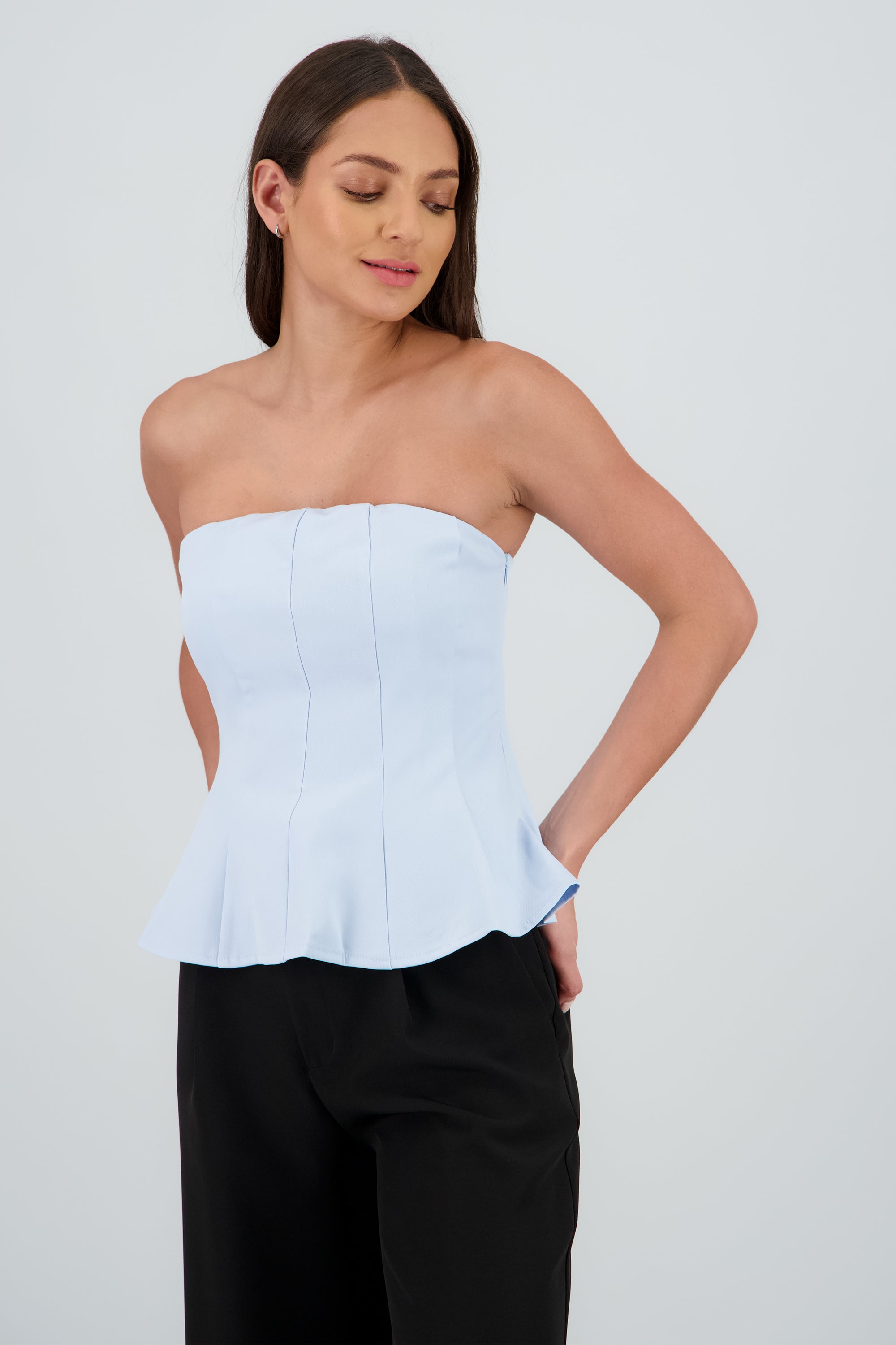 Top strapless peplum AZUL PASTEL