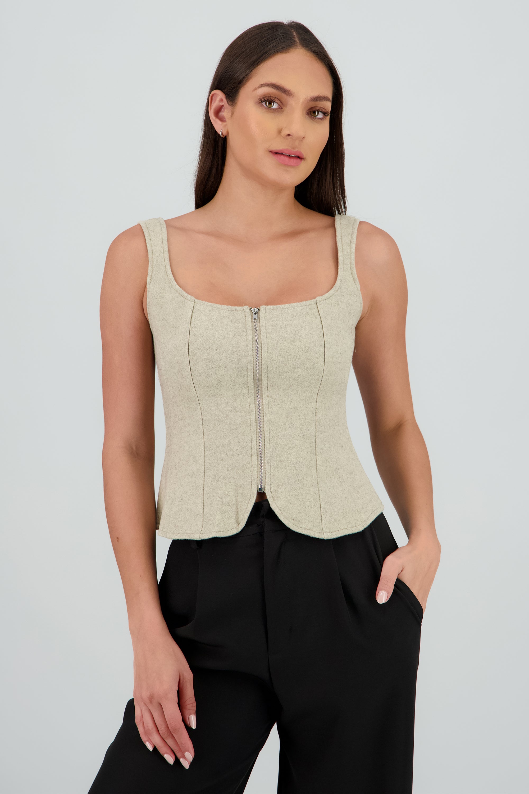 Top paño zipper CAFE