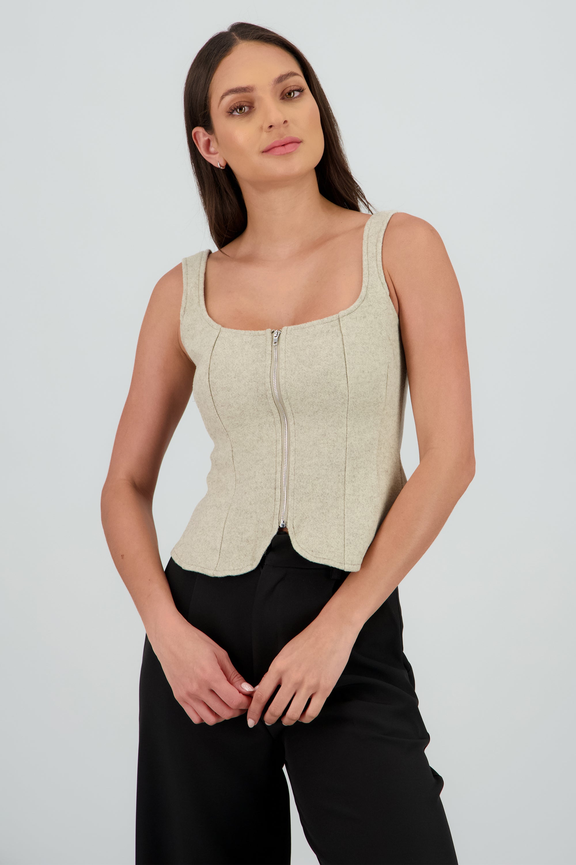 Top paño zipper CAFE