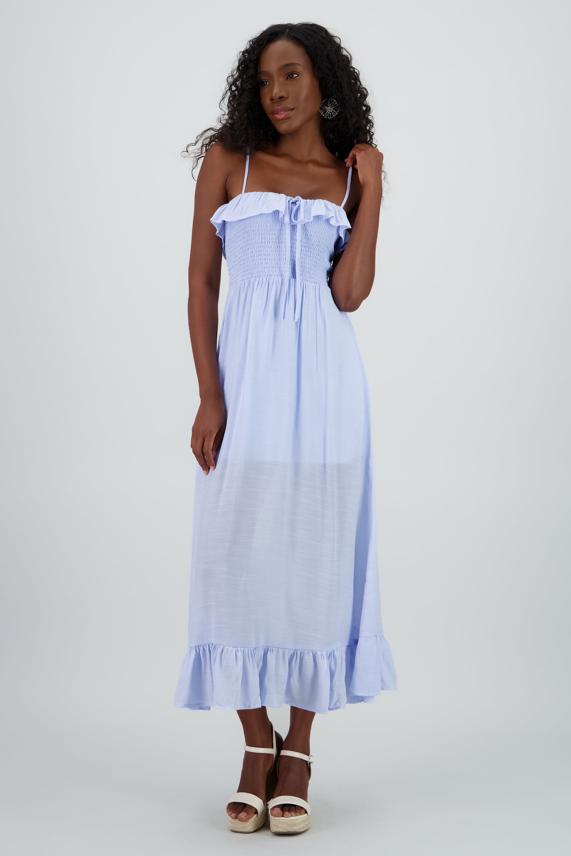 Vestido maxi olan con tirantes AZUL