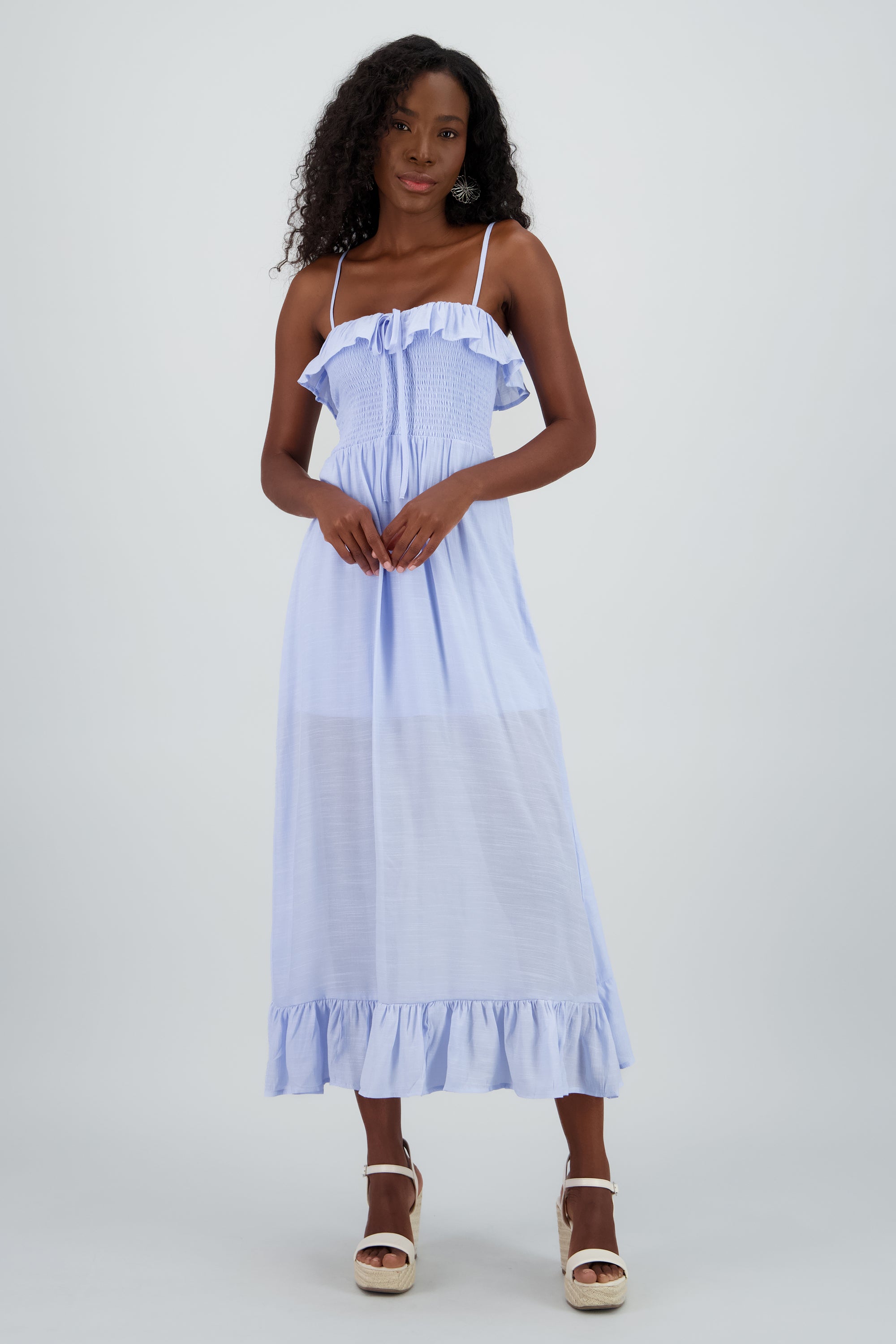 Vestido maxi olan con tirantes AZUL