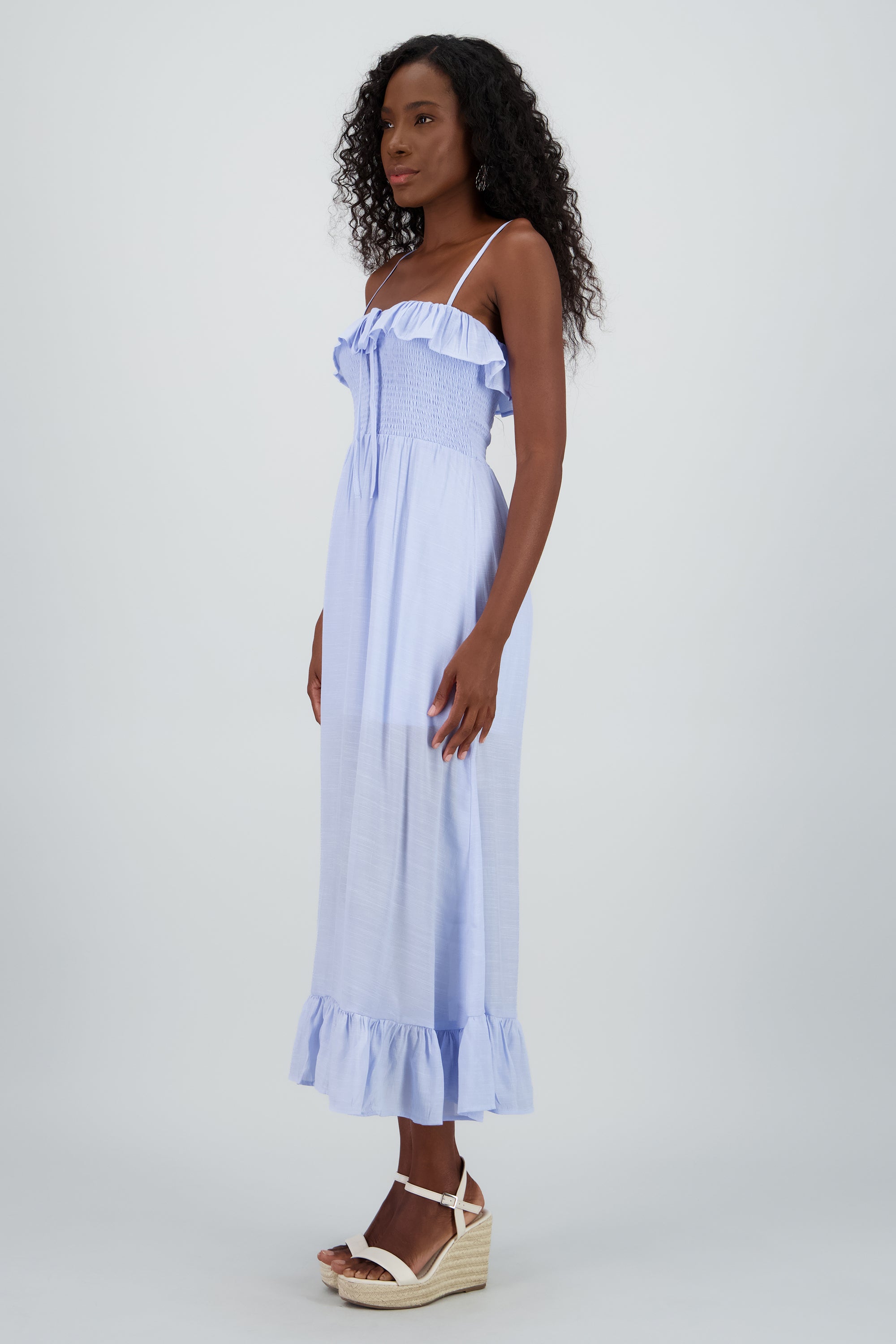 Vestido maxi olan con tirantes AZUL