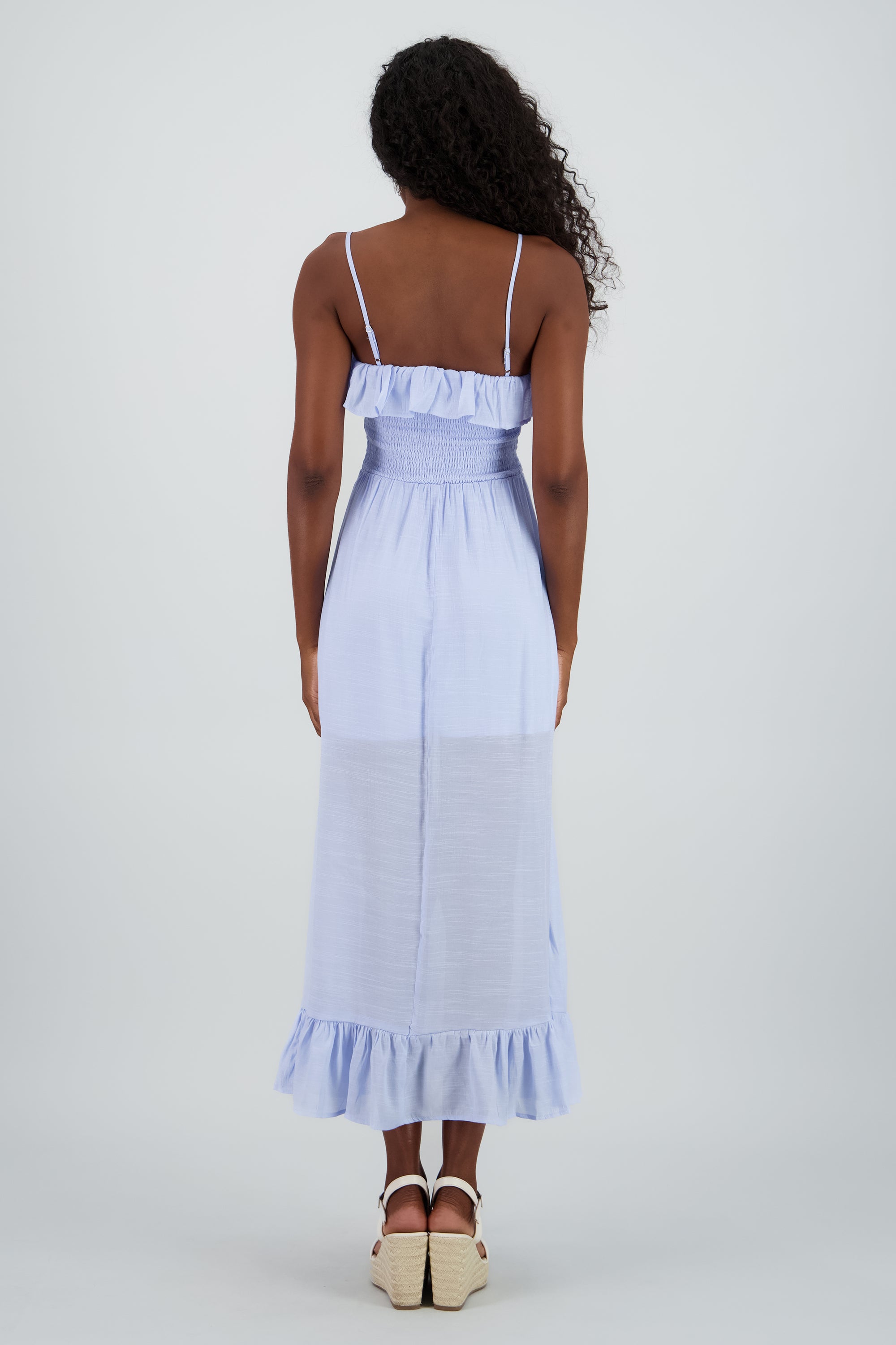 Vestido maxi olan con tirantes AZUL