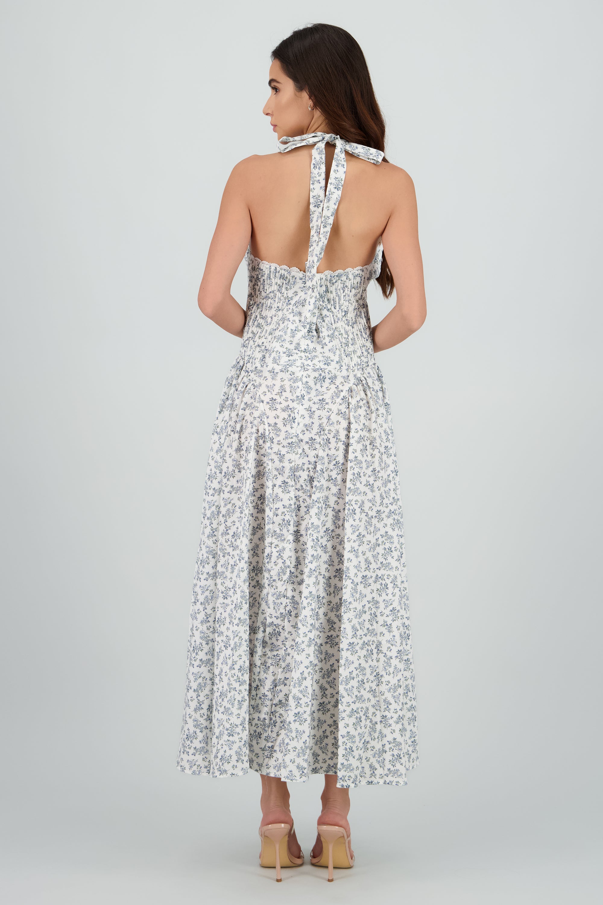 Vestido midi halter estampado flores BLANCO COMBO