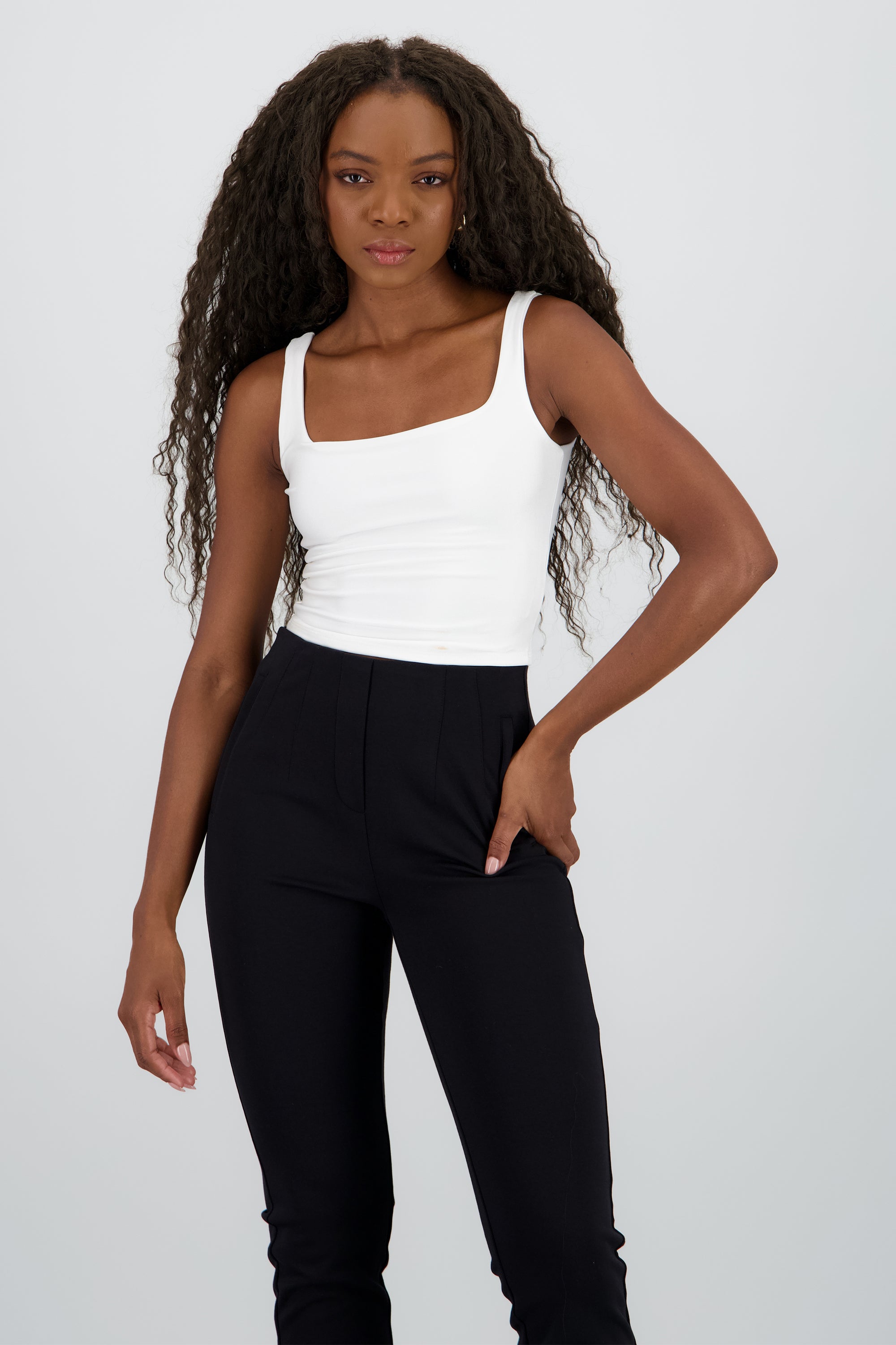 Top corto doble tela escote cuadrado tirantes BLANCO