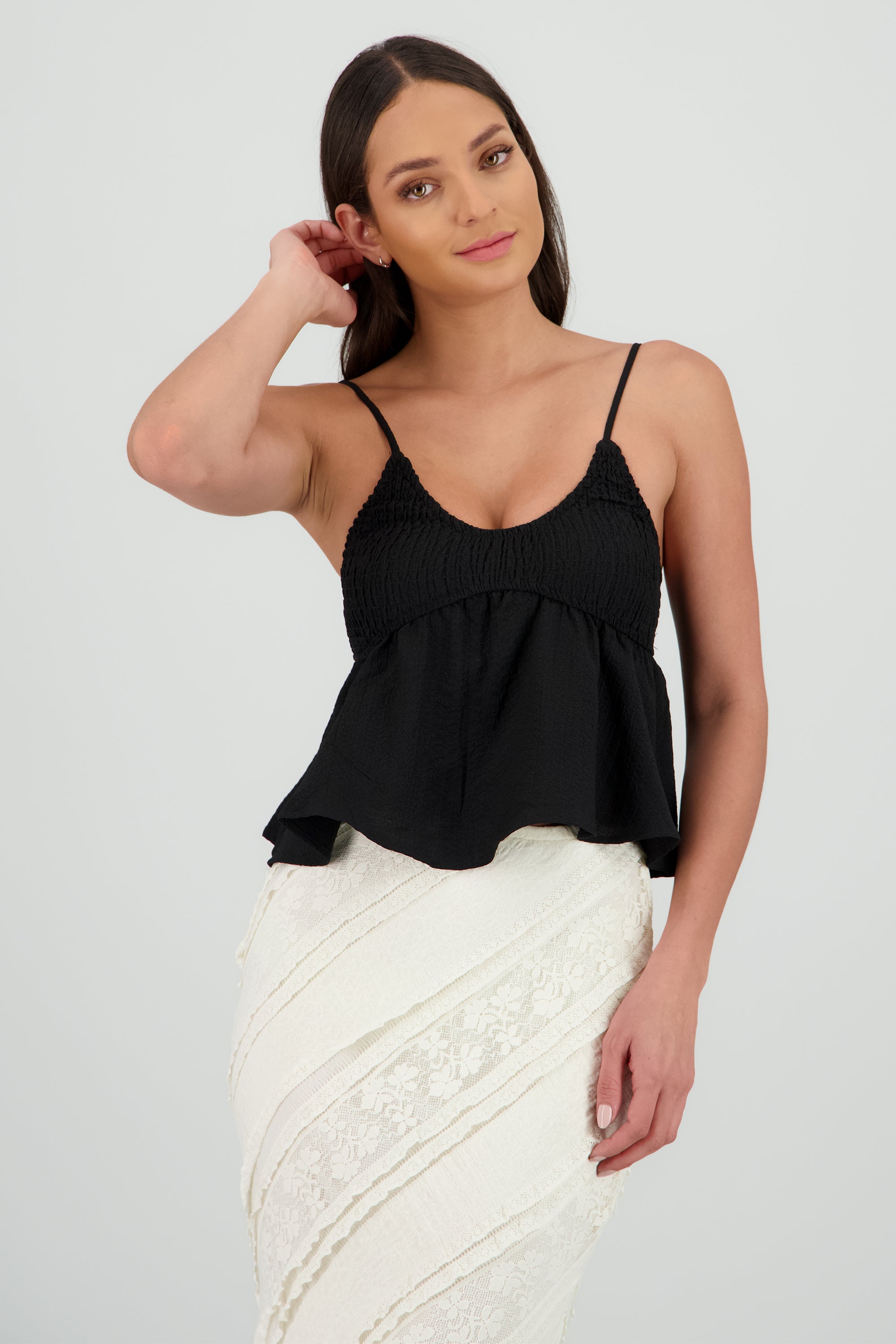 Top texturizado cuerpo smock NEGRO