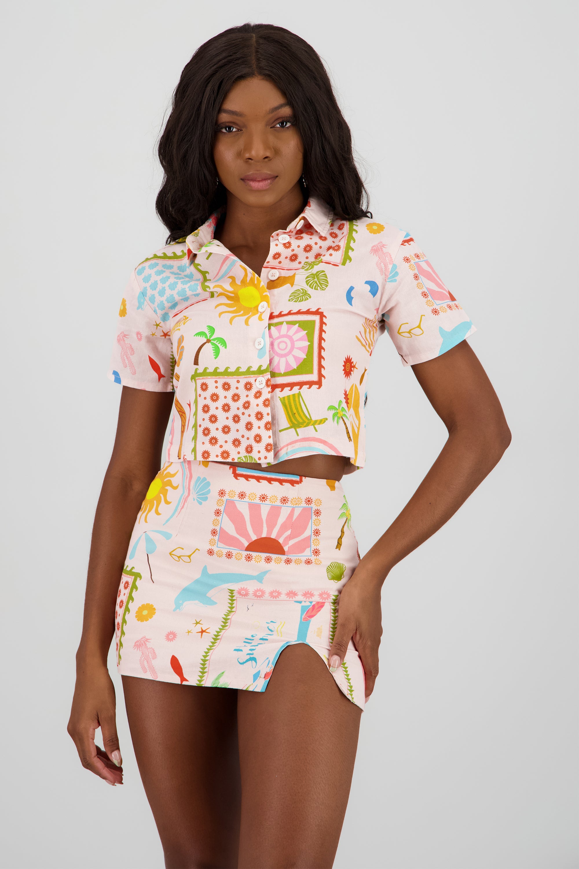 Camisa lino estampado ROSA COMBO