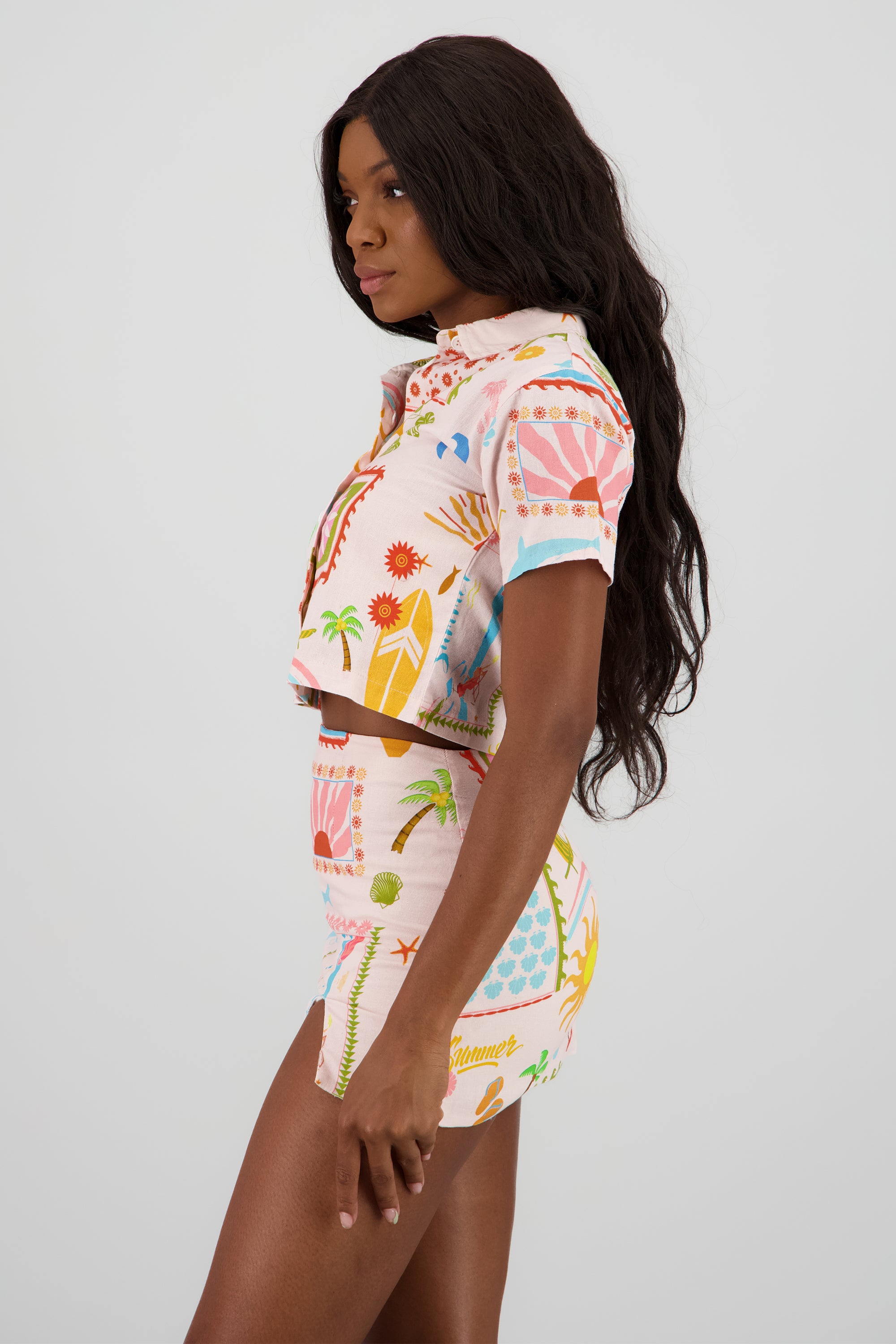 Camisa lino estampado ROSA COMBO