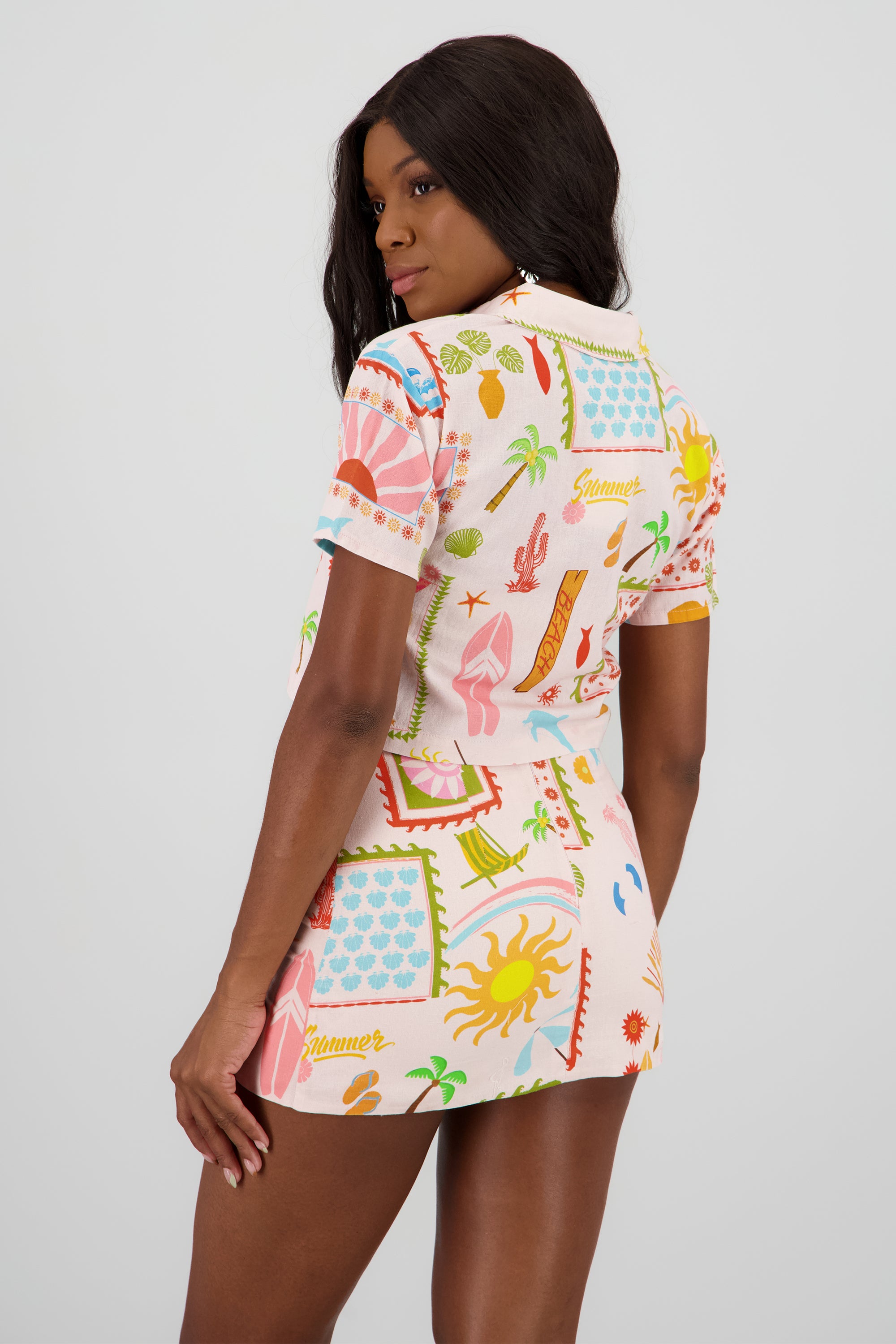 Camisa lino estampado ROSA COMBO