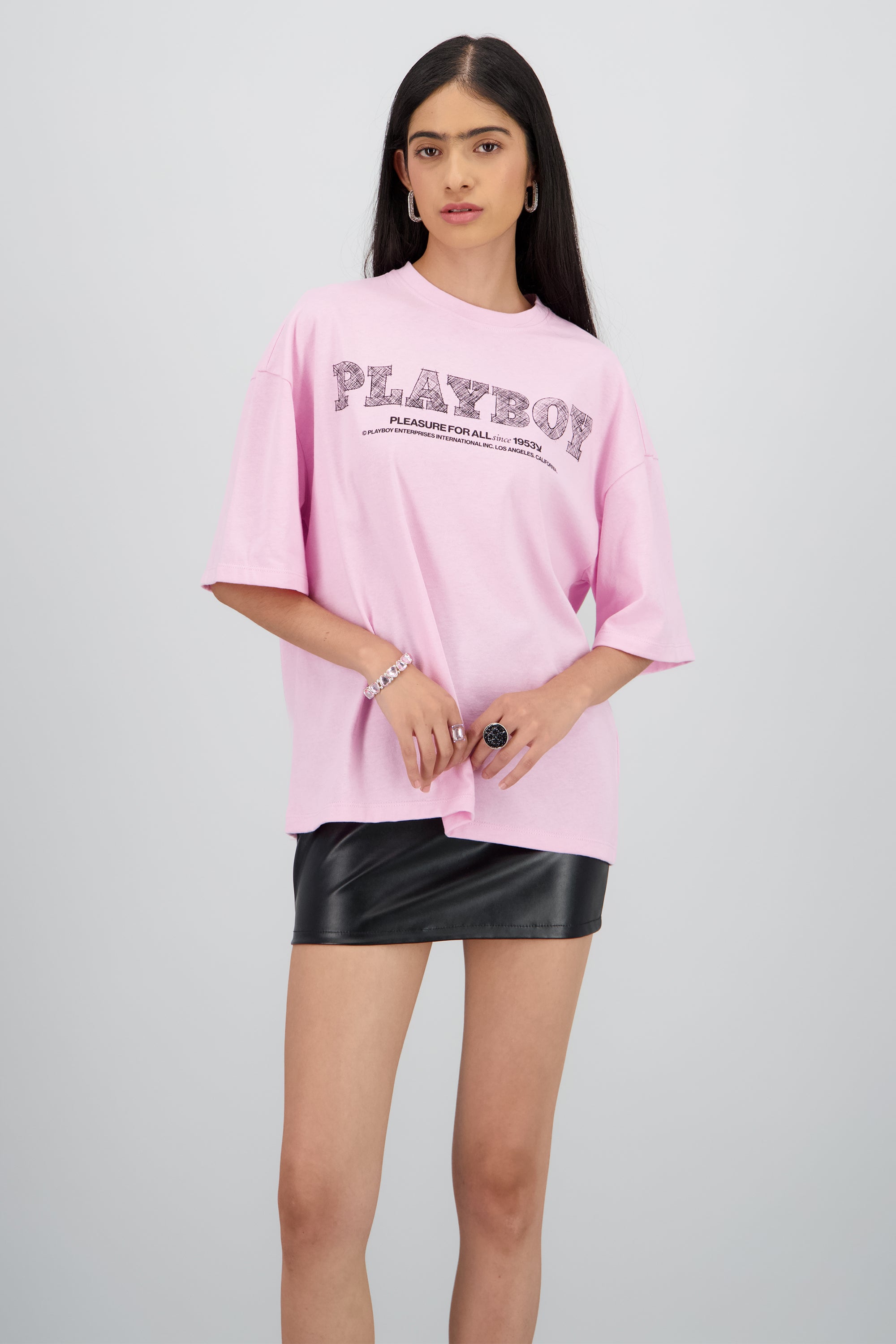 Playera Playboy sketch estampado frente espalda ROSA PASTEL