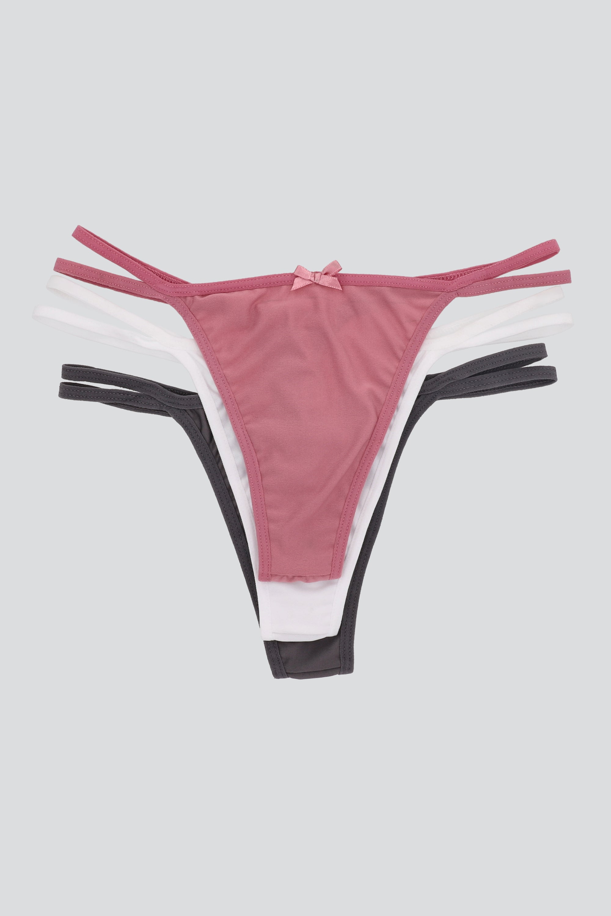 Tripack tanga moñitos tiras ROSA COMBO