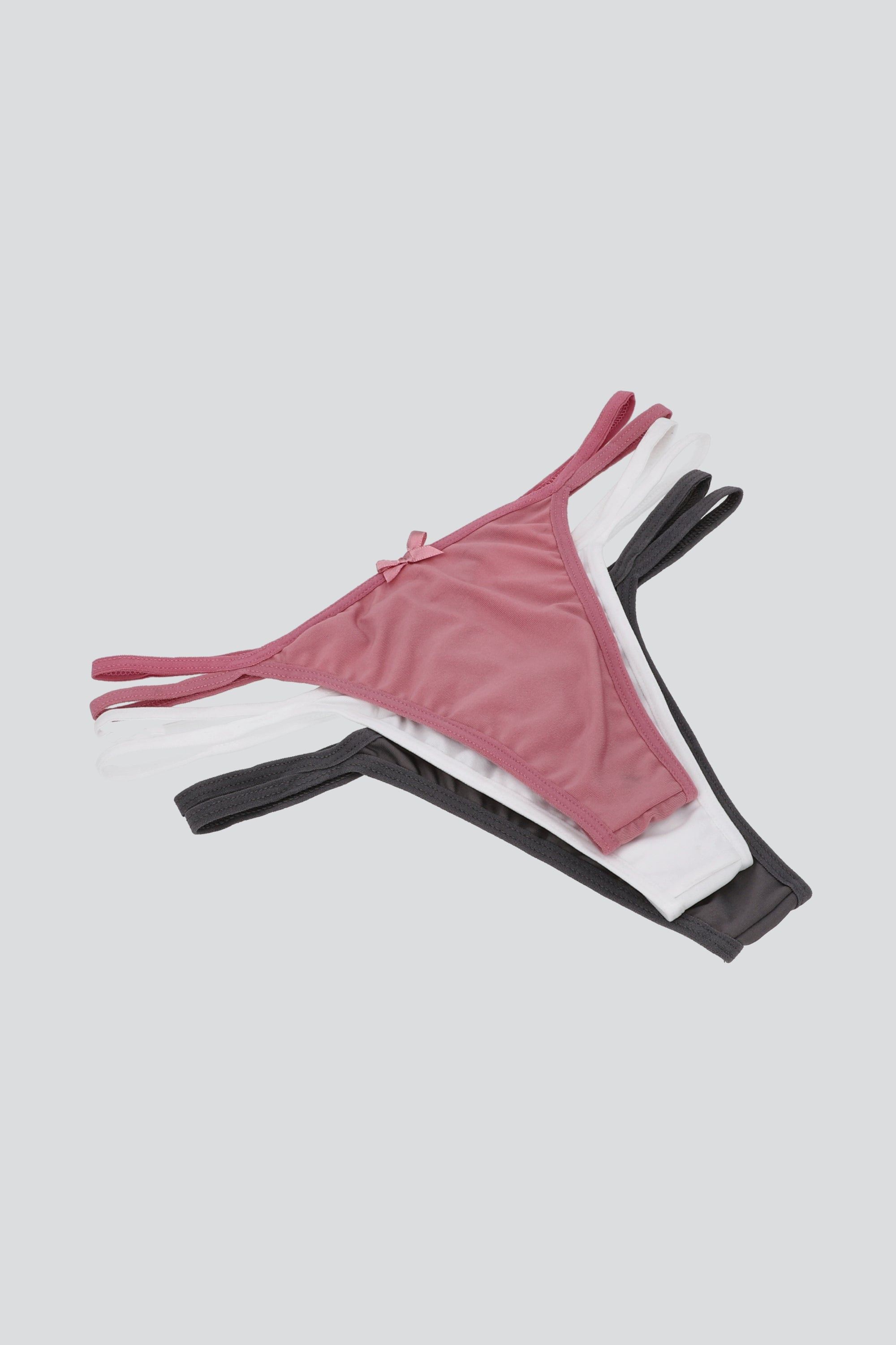 Tripack tanga moñitos tiras ROSA COMBO