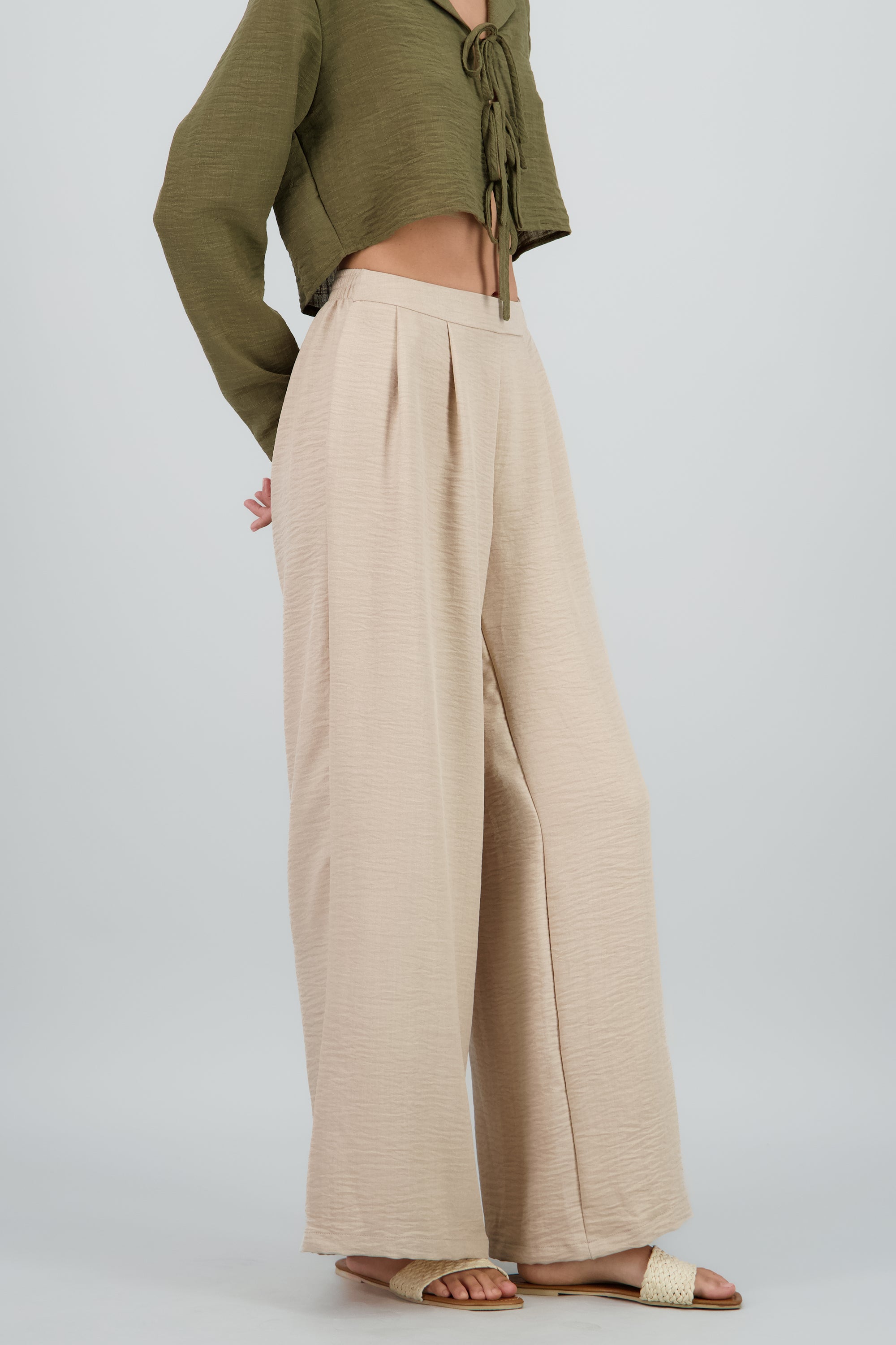 Pantalon amplio ligero pretina BEIGE