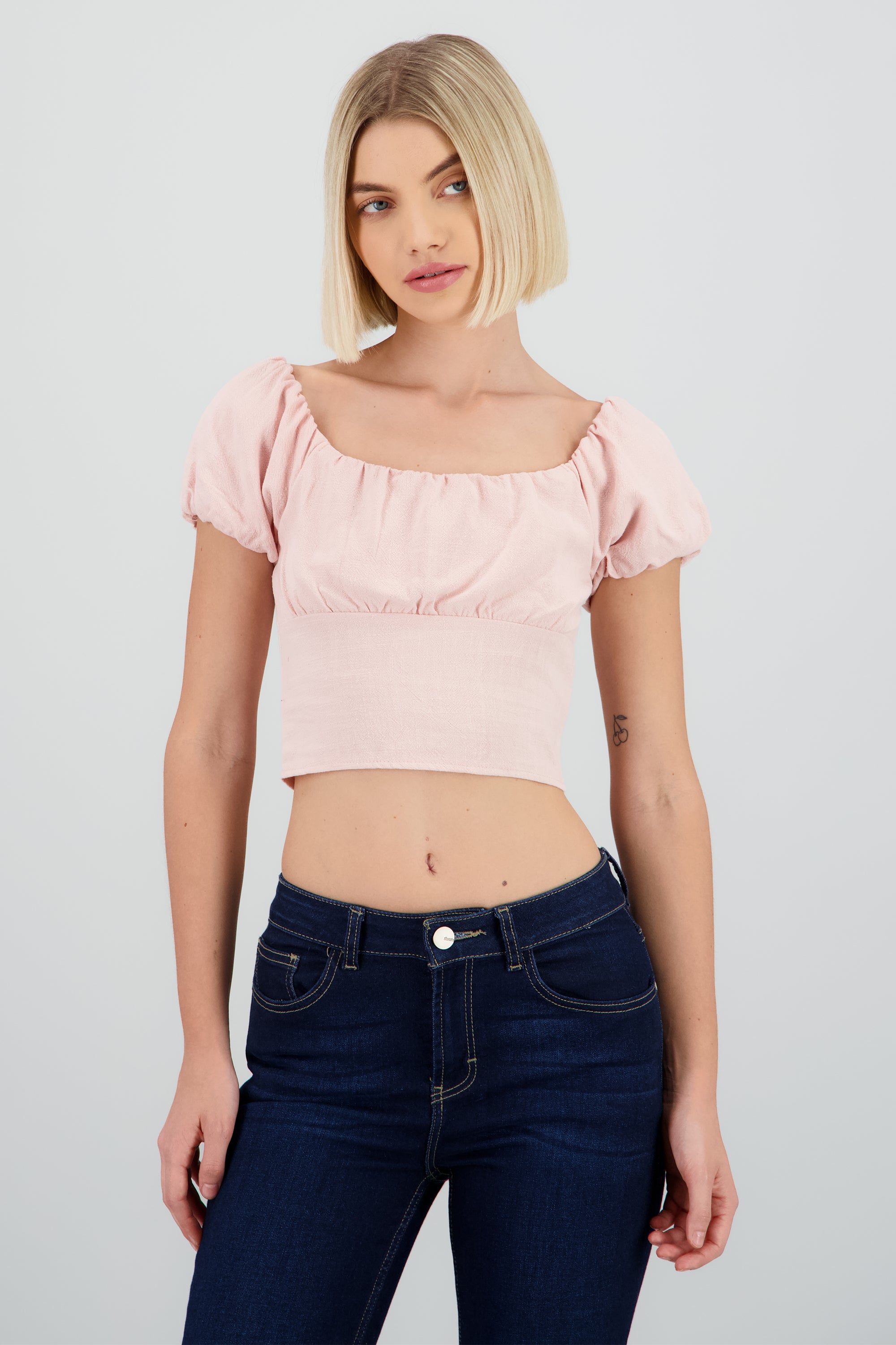 Blusa manga abullonada corta ROSA PASTEL