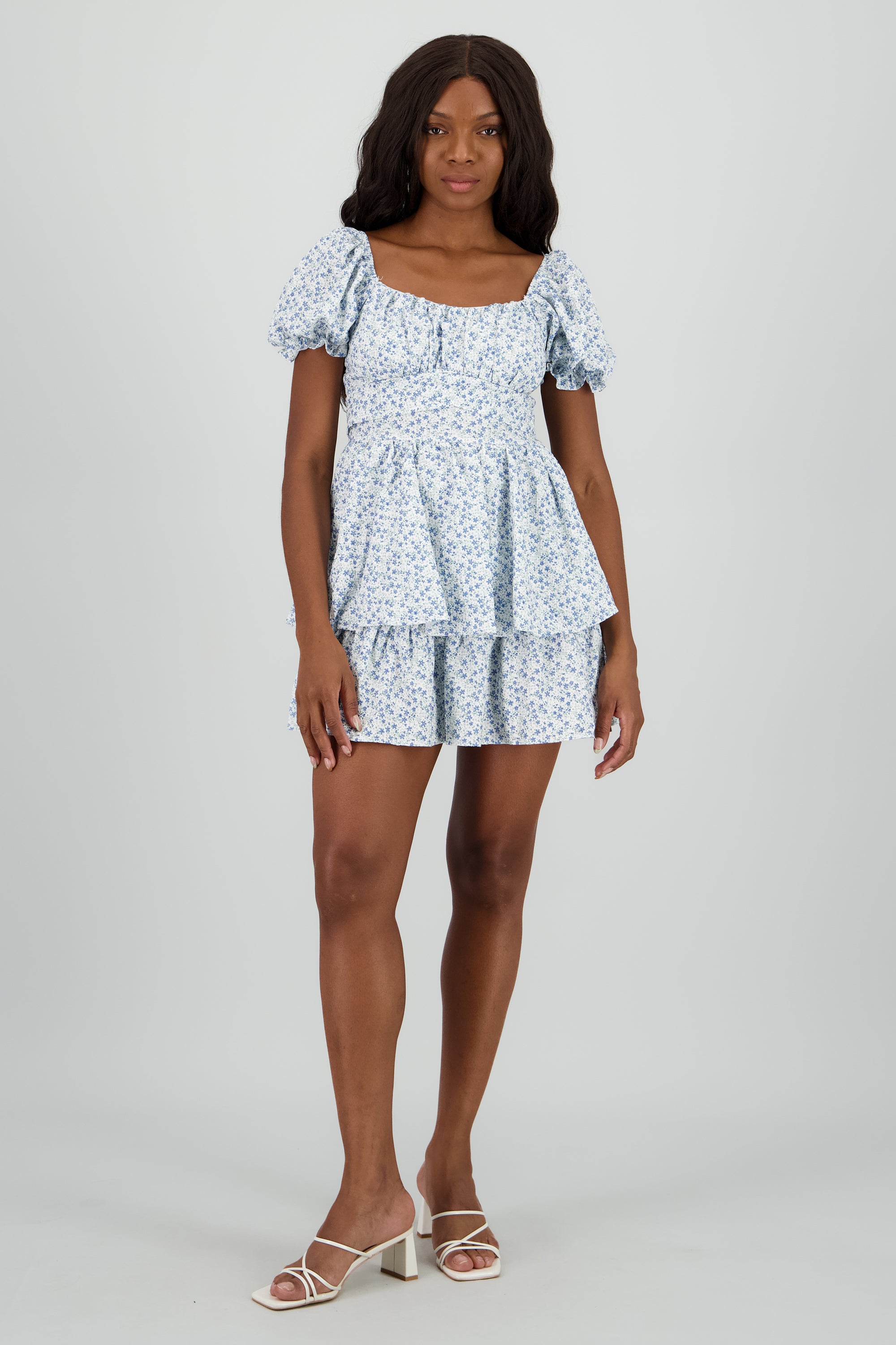 Vestido olanes mini flores AZUL COMBO
