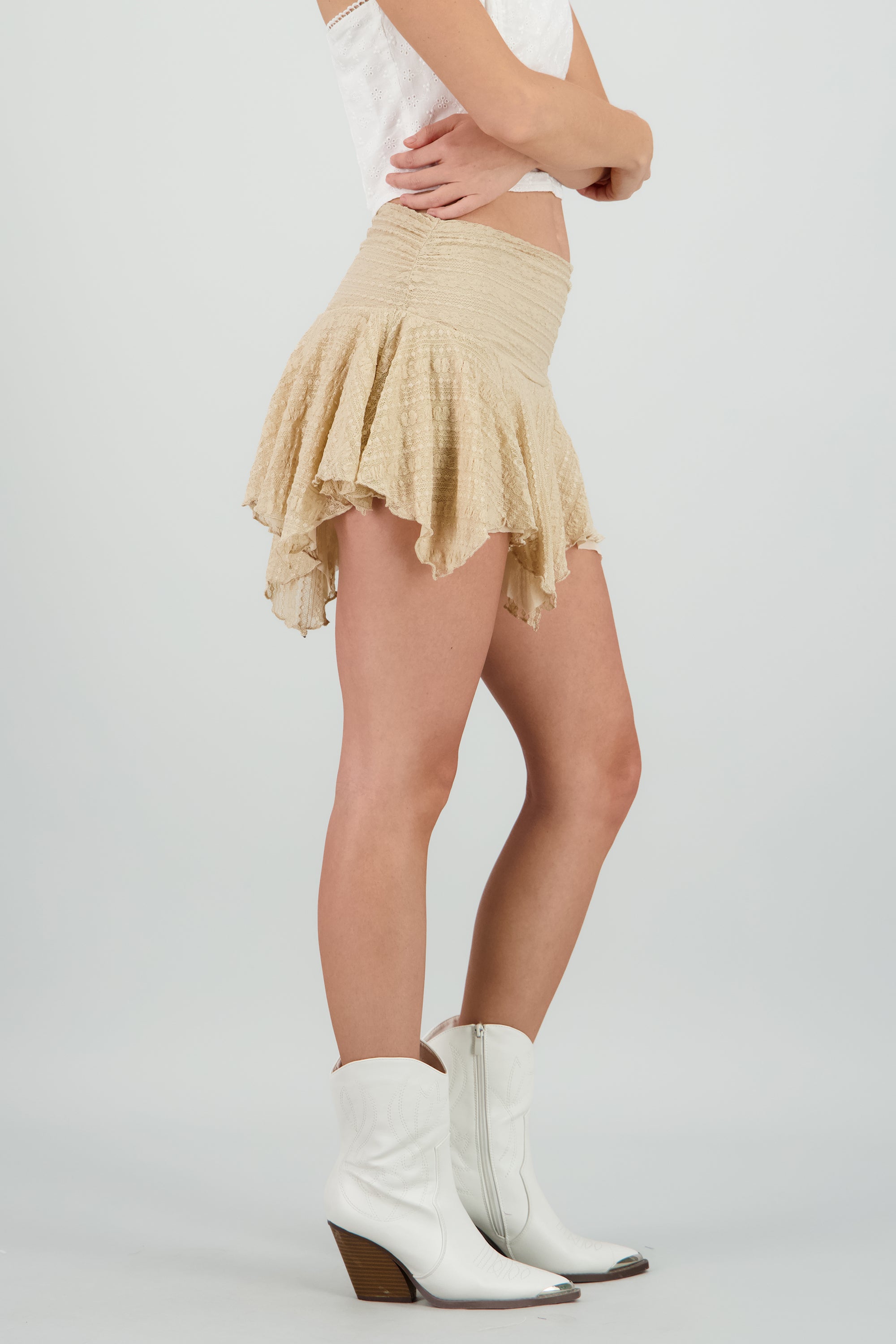 Falda mini encaje TAUPE