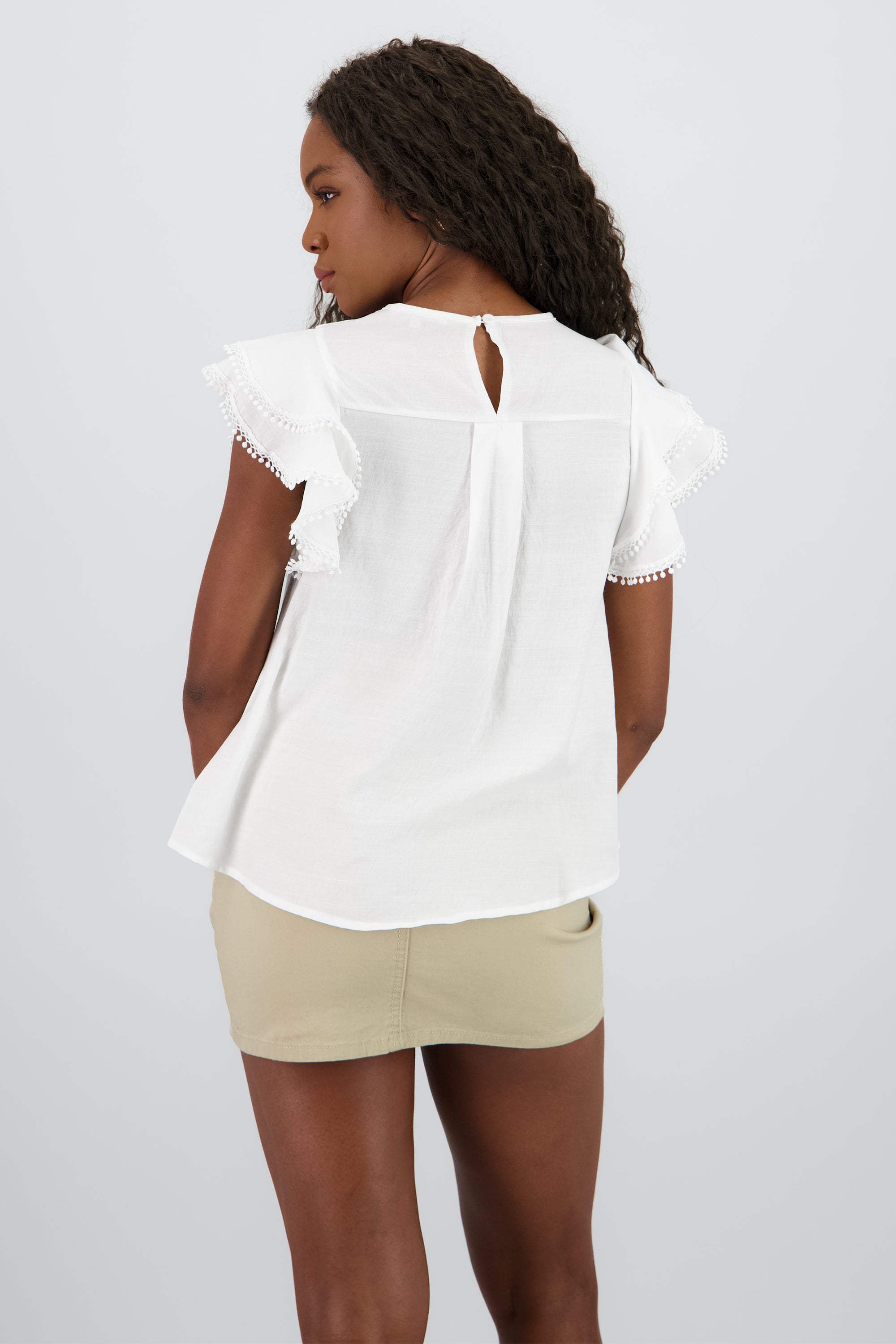 Blusa larga mangas olanes BLANCO