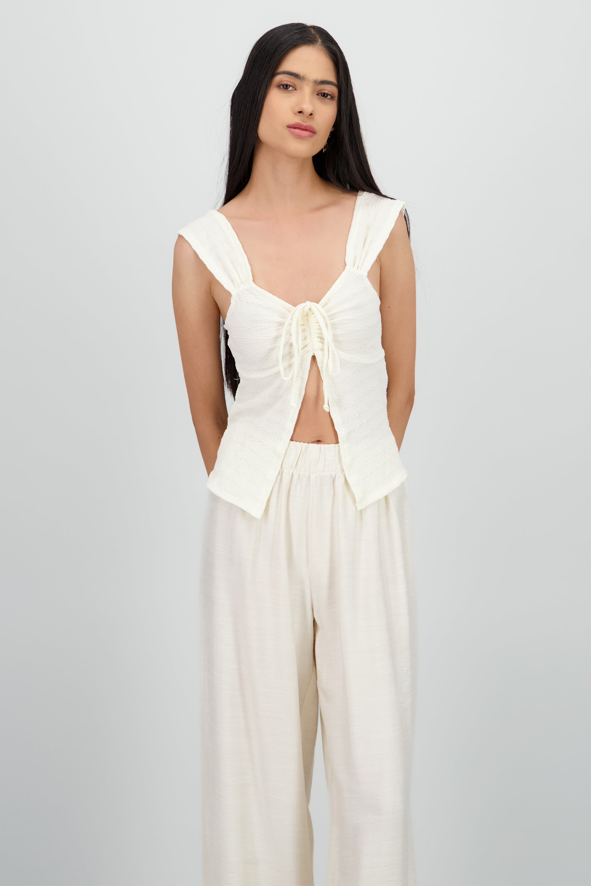 Blusa trextura detalle fruncido BLANCO
