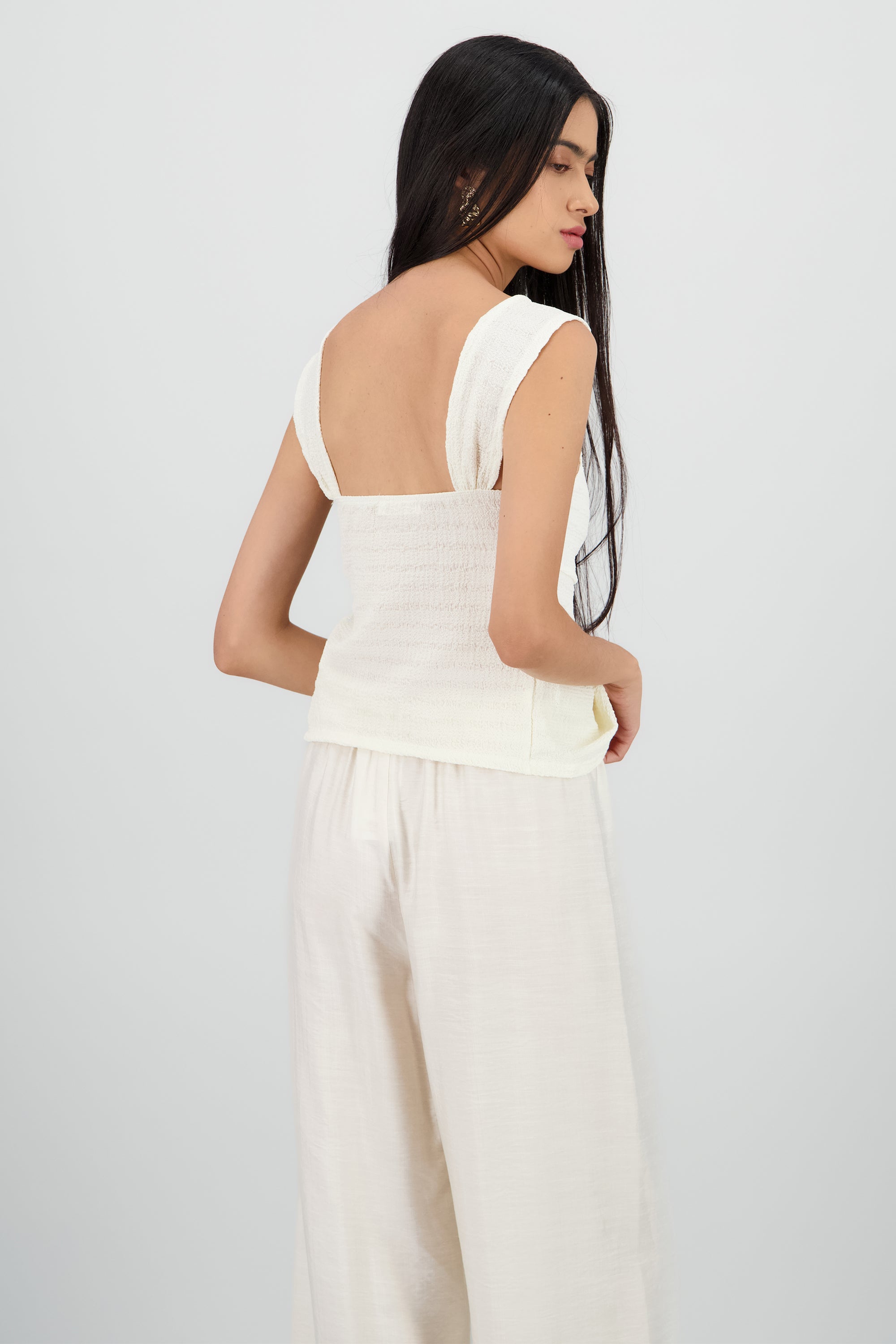 Blusa trextura detalle fruncido BLANCO