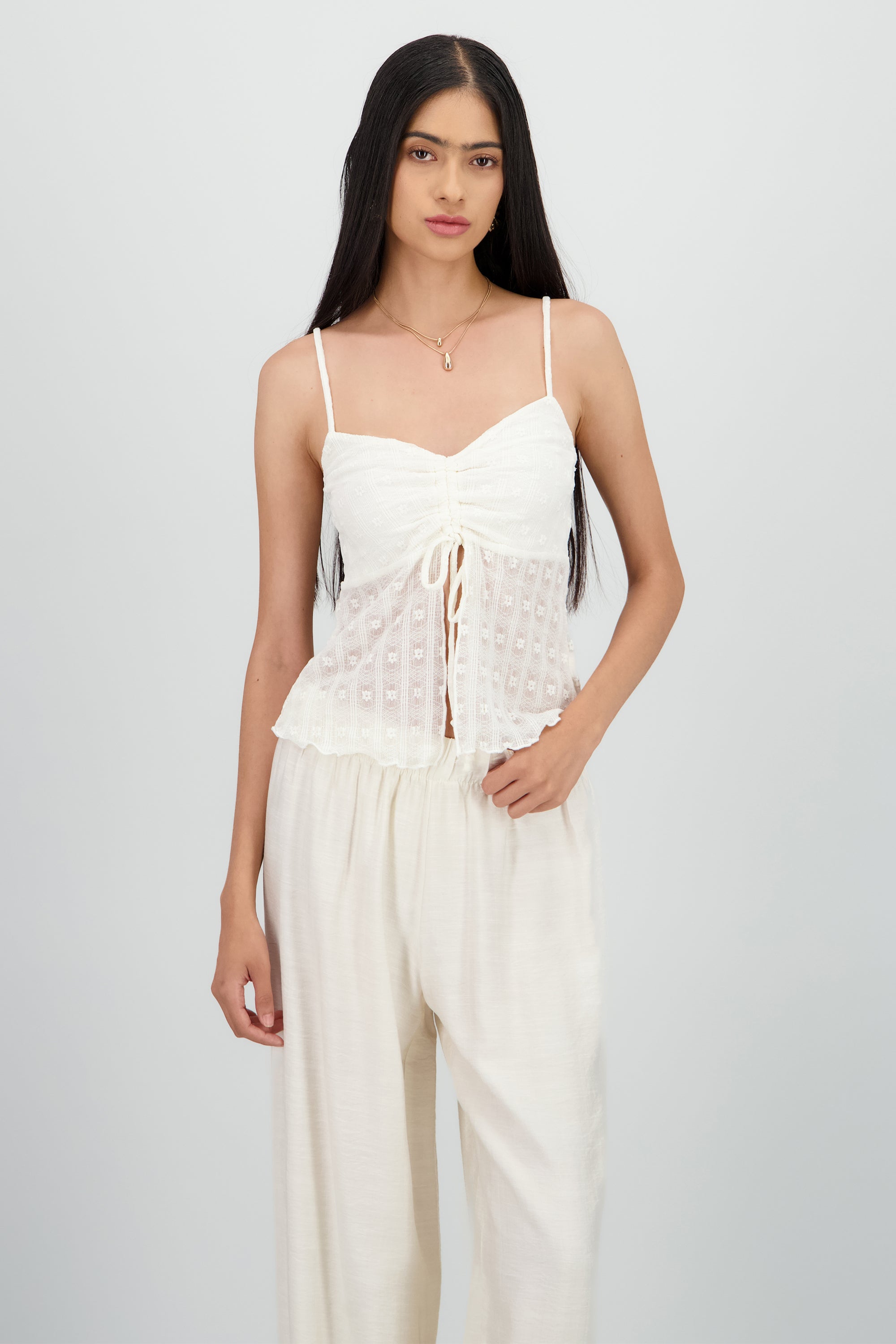Blusa tirantes encaje detalle fruncido BLANCO