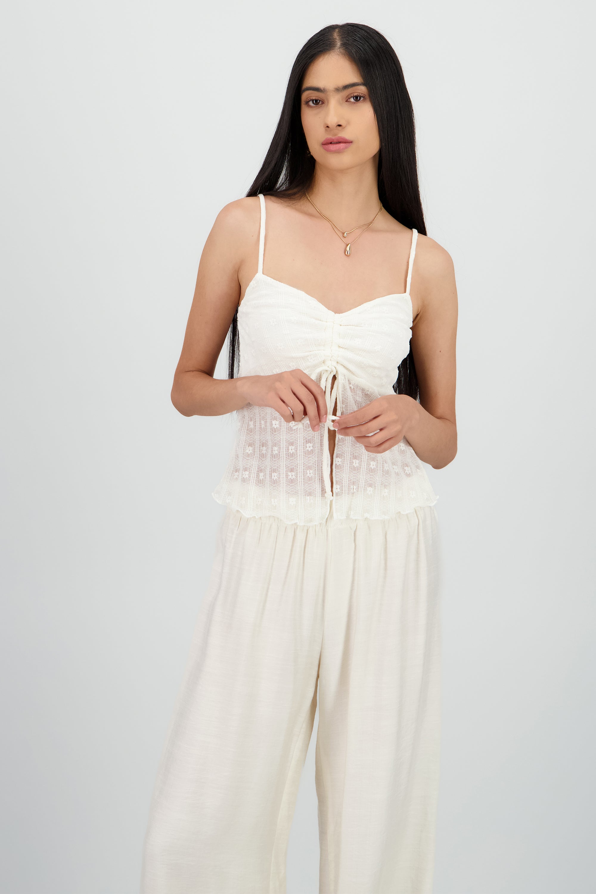Blusa tirantes encaje detalle fruncido BLANCO