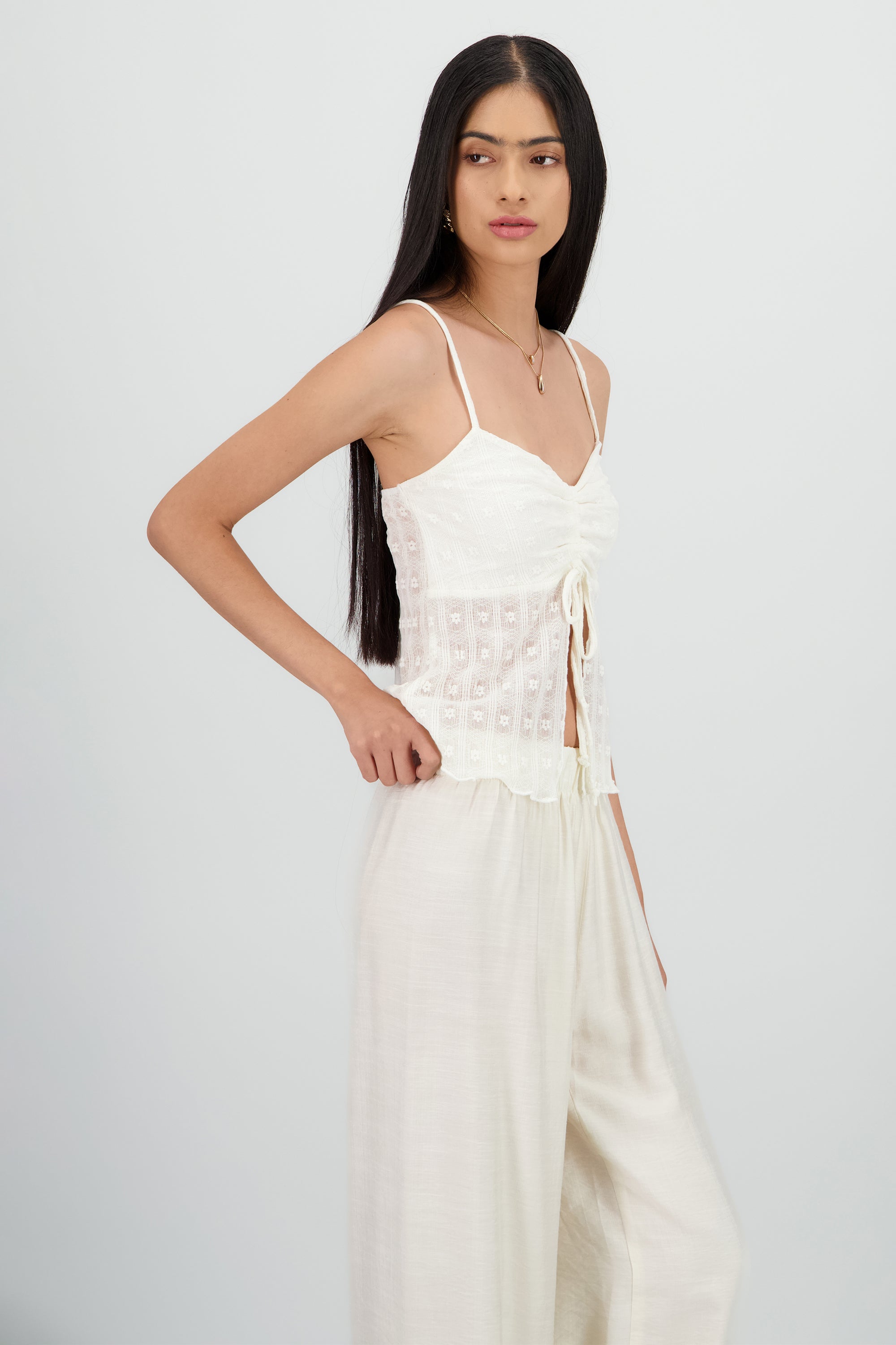 Blusa tirantes encaje detalle fruncido BLANCO