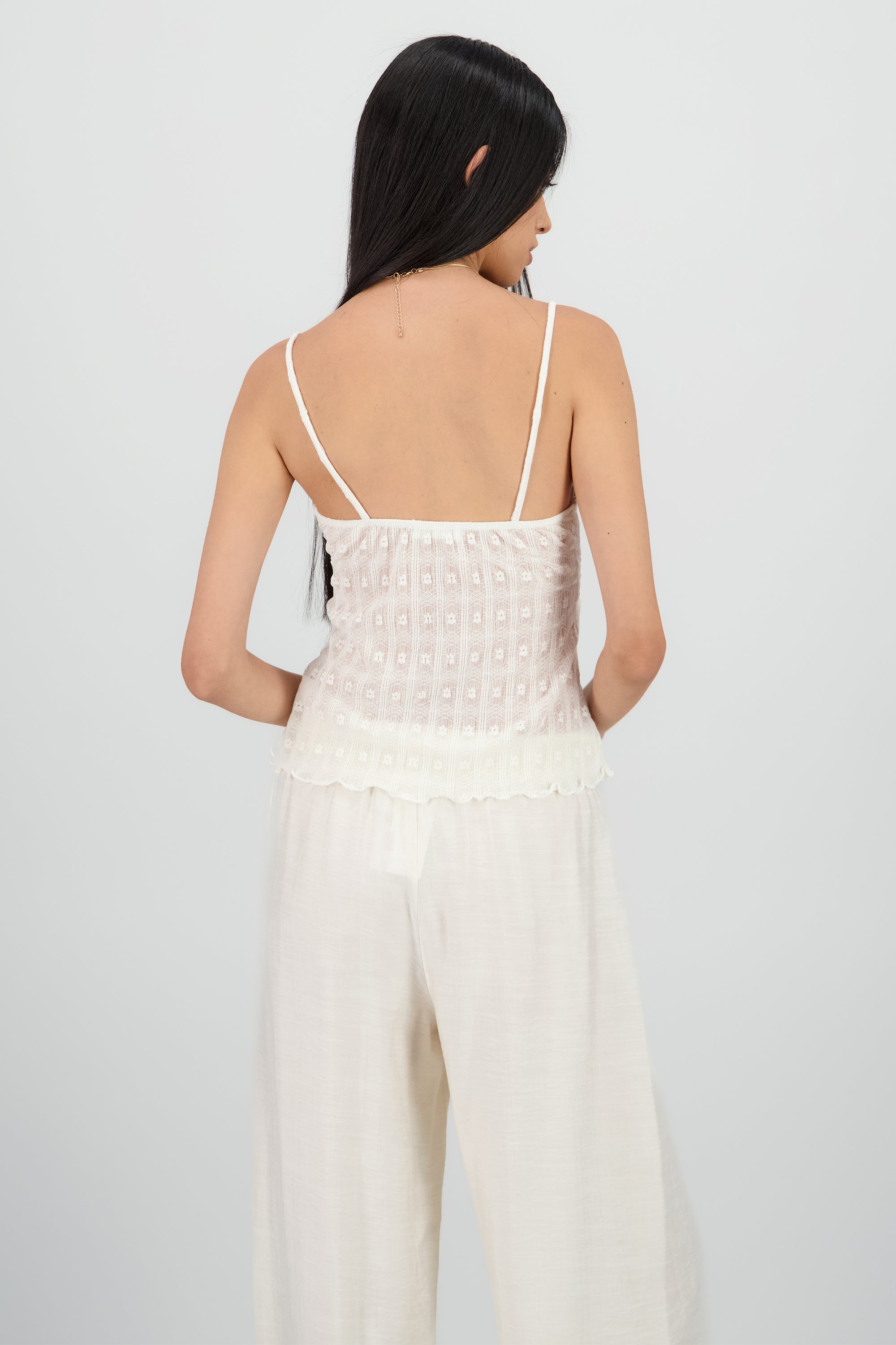 Blusa tirantes encaje detalle fruncido BLANCO