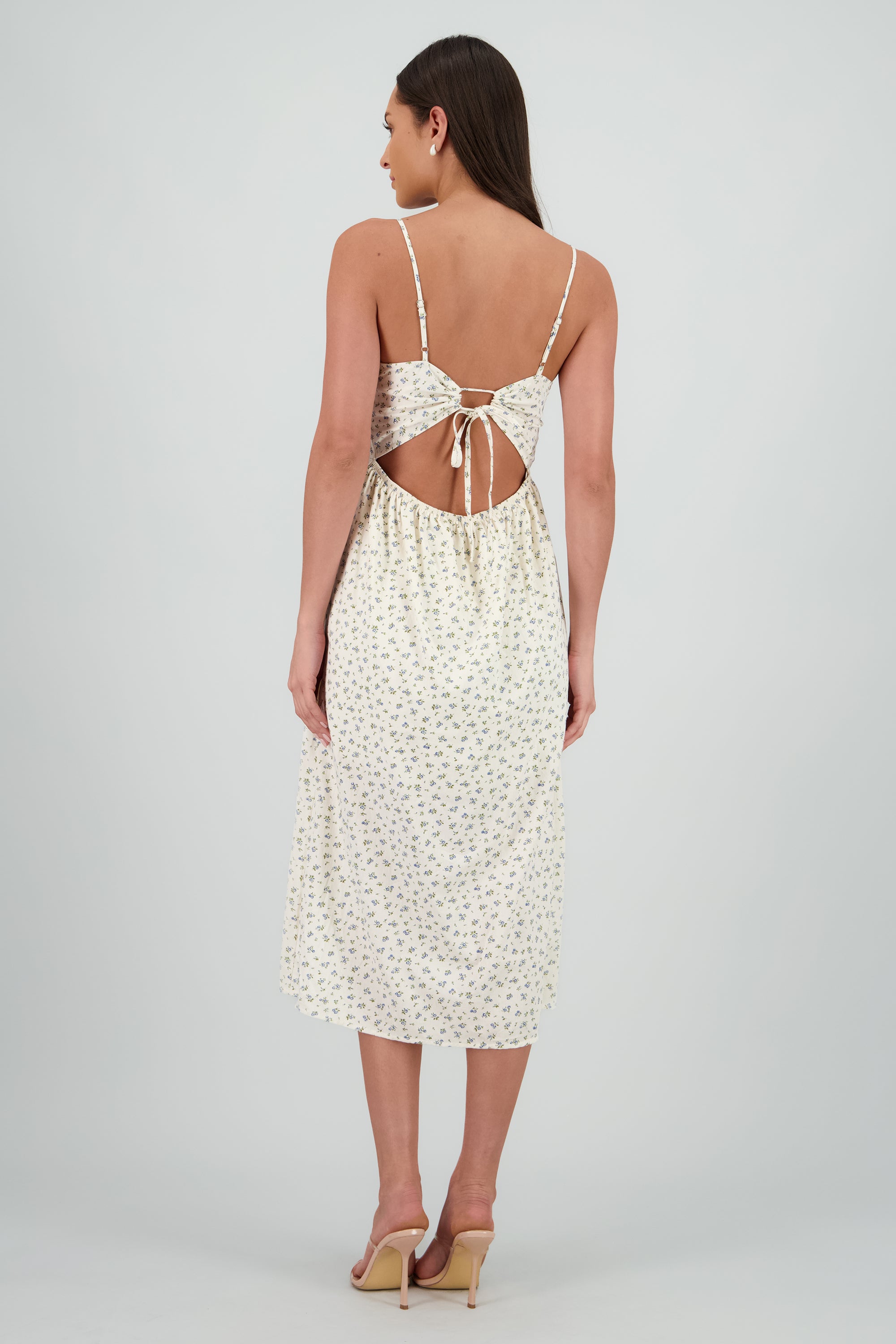 Vestido tirantes bordado flores HUESO COMBO