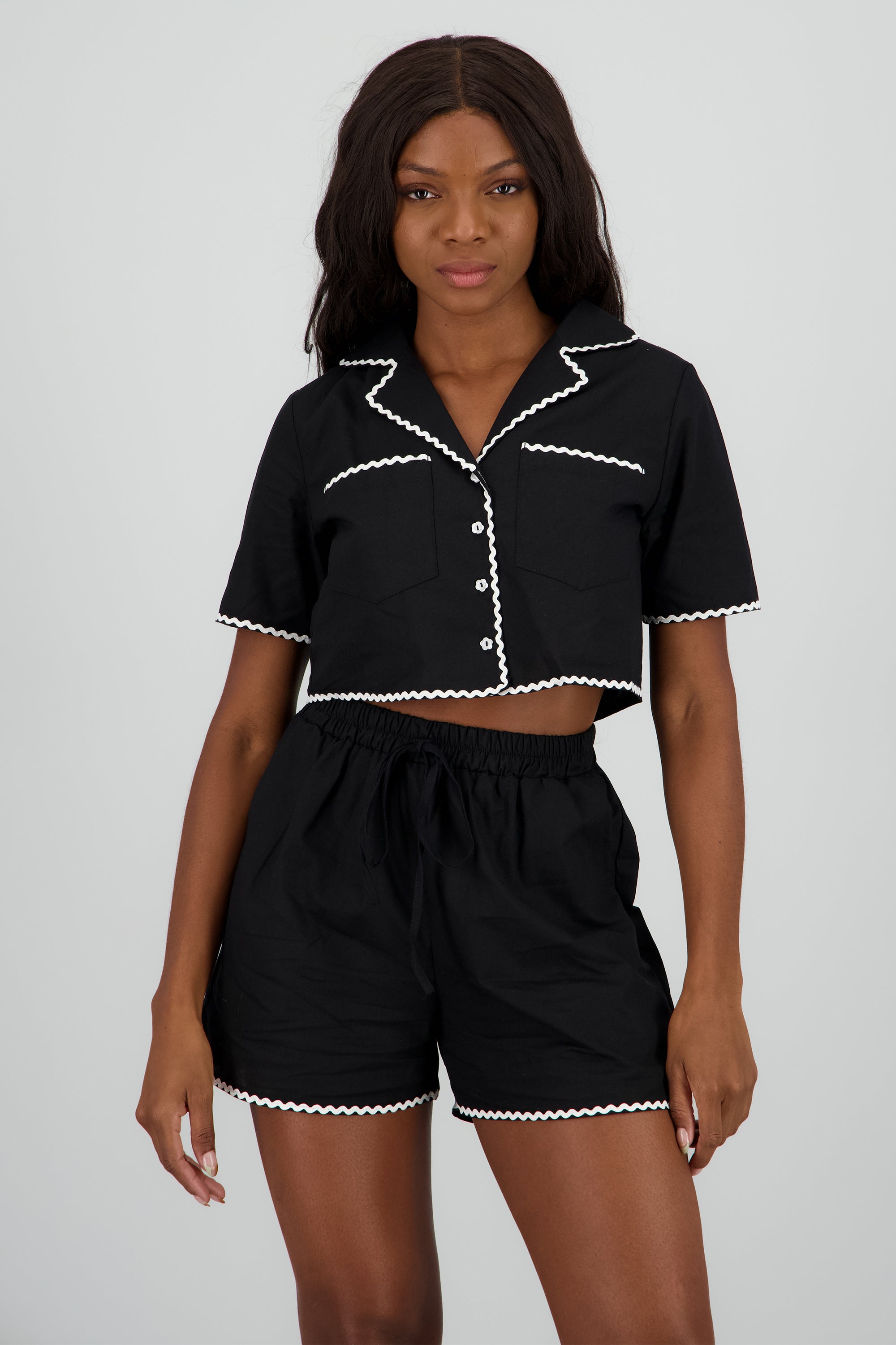 Camisa lino contraste NEGRO COMBO