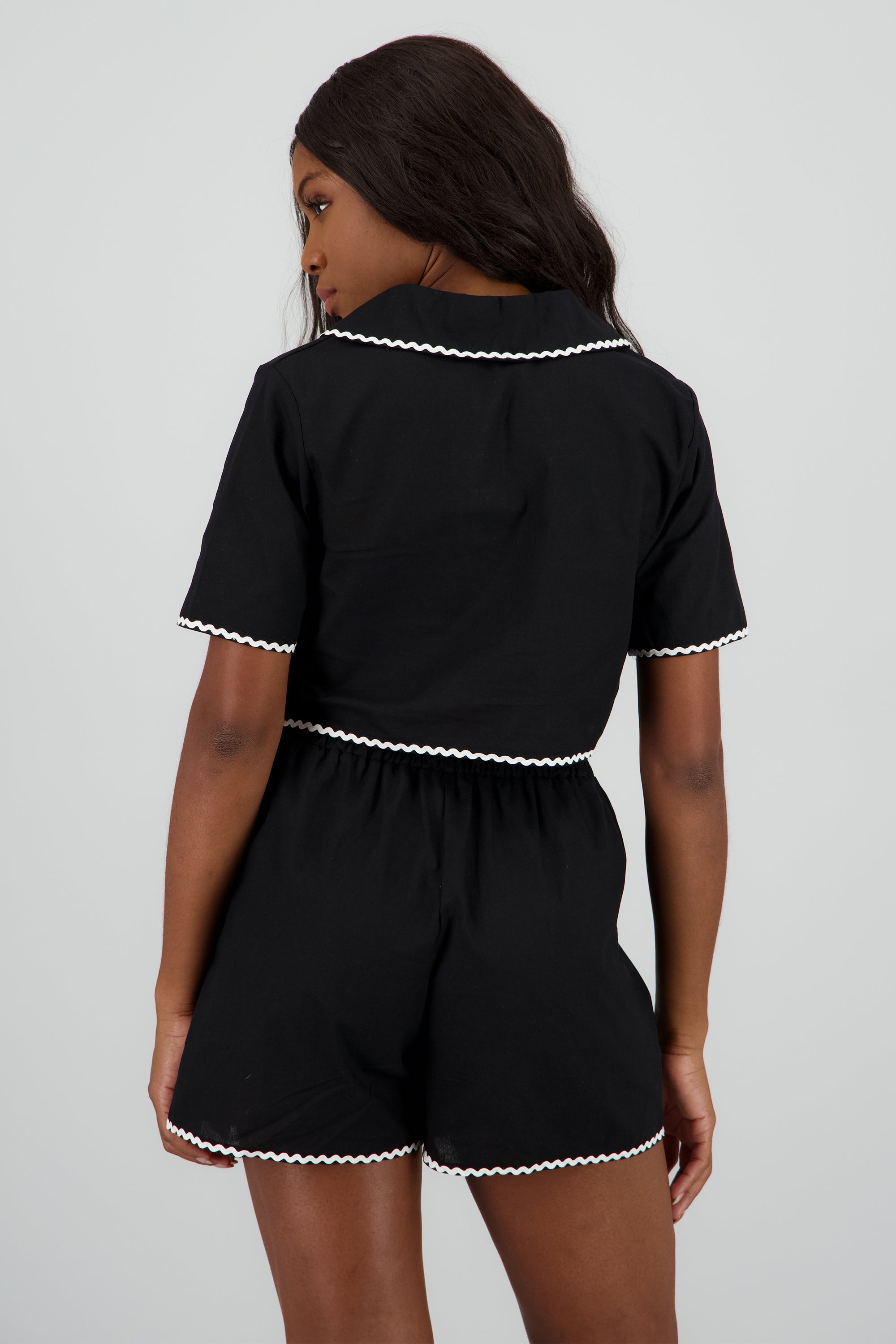 Camisa lino contraste NEGRO COMBO