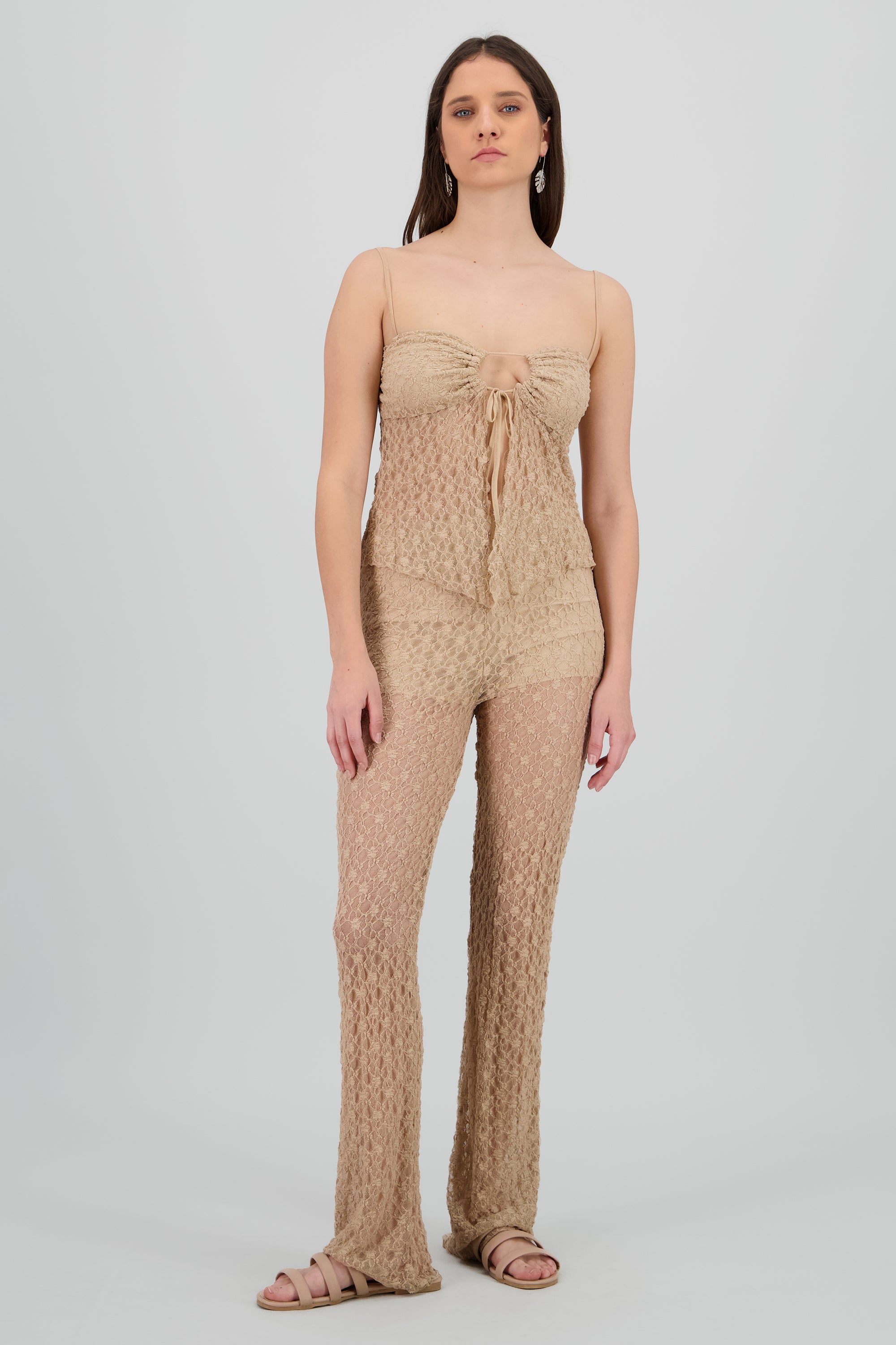 Pantalon textura encaje TAUPE