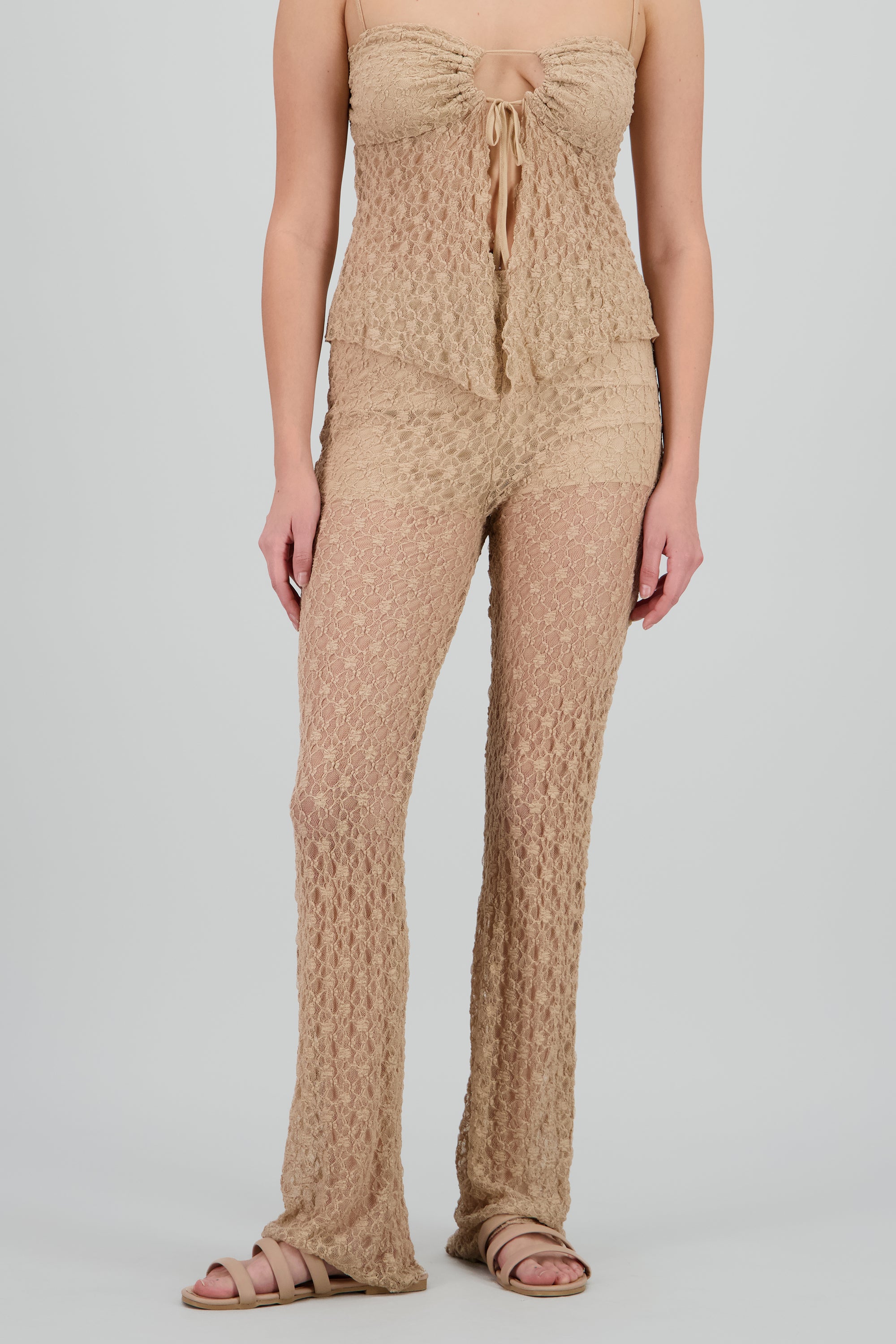 Pantalon textura encaje TAUPE