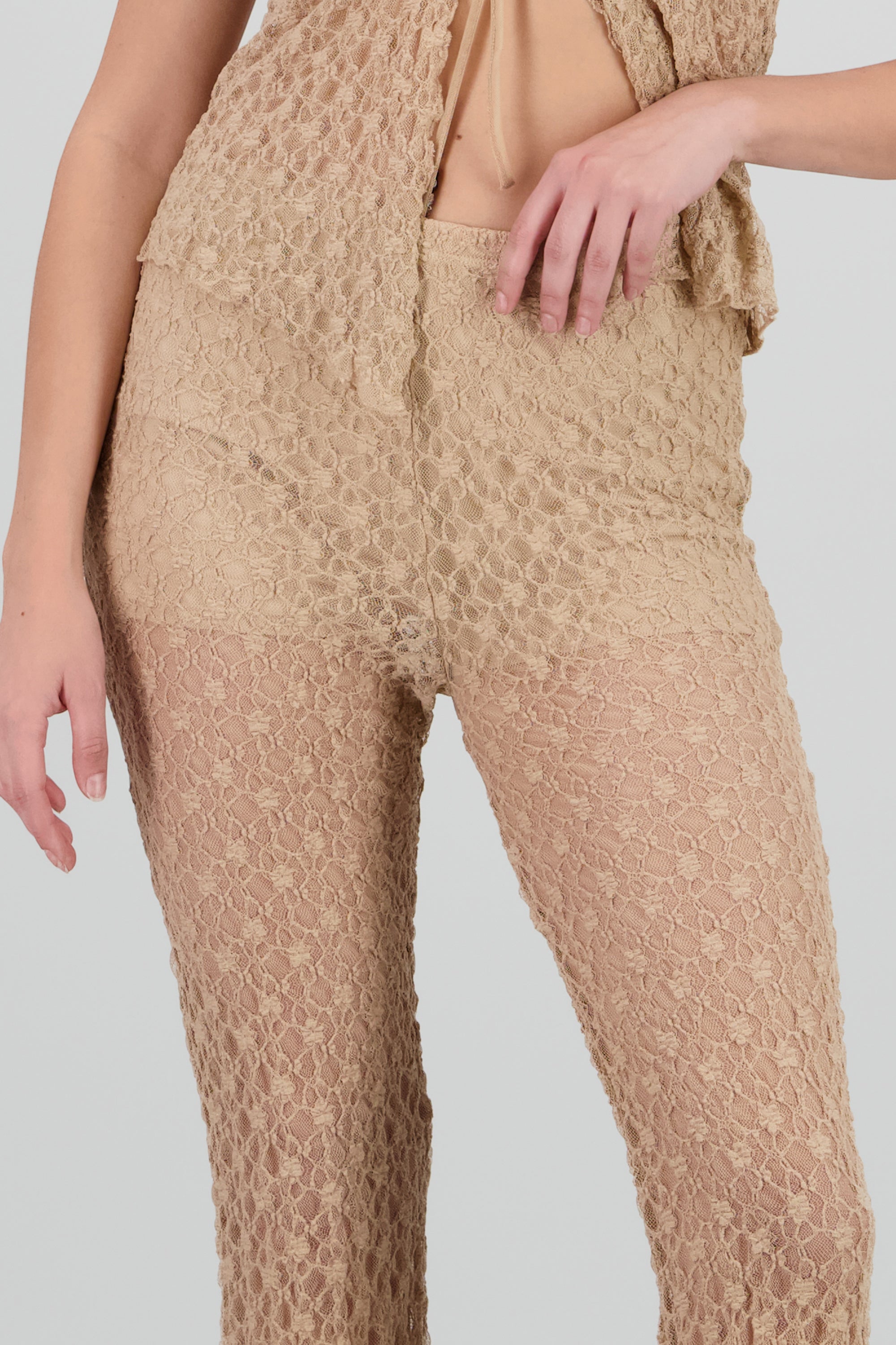 Pantalon textura encaje TAUPE