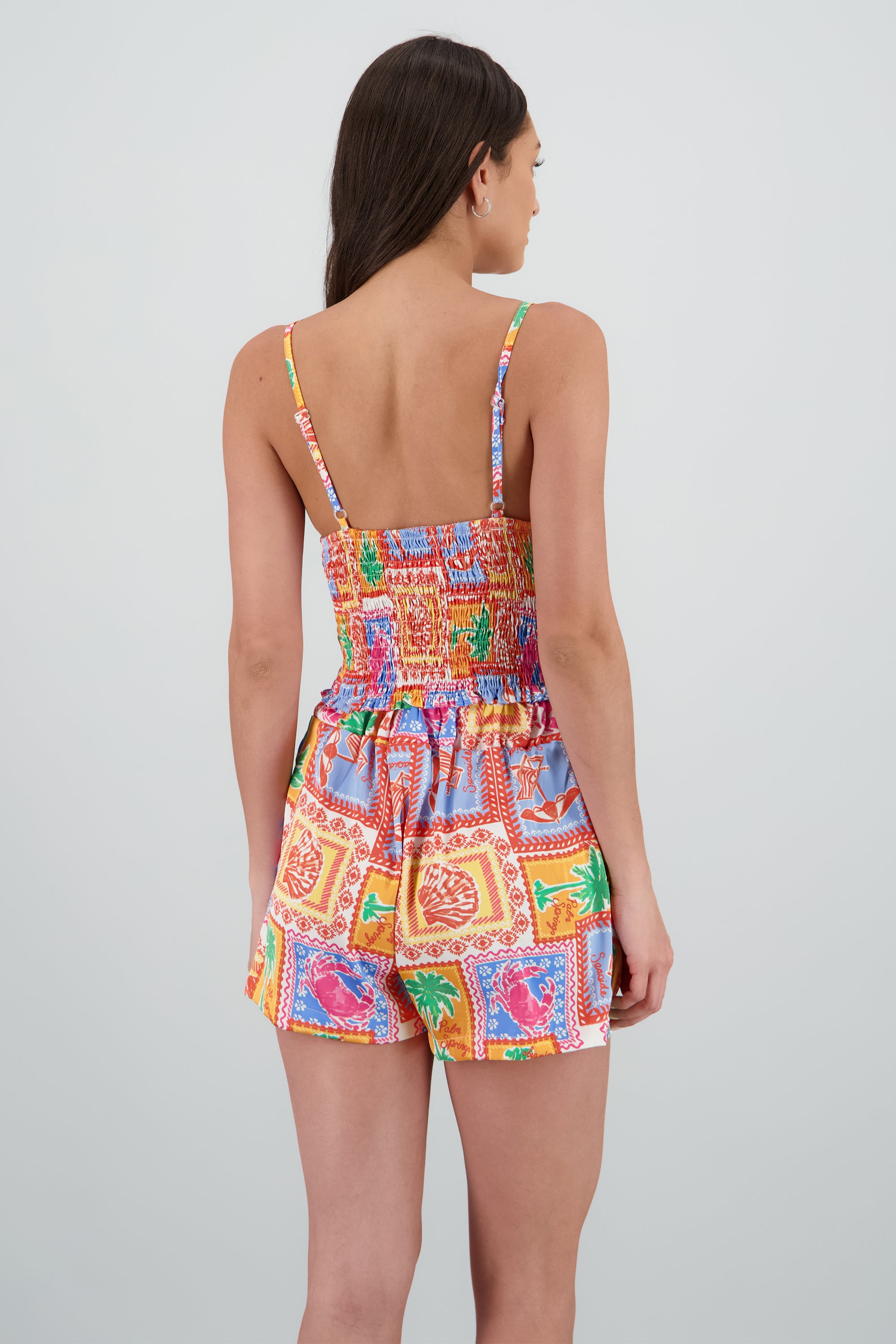 Top tirantes satinado estampado playa NARANJA COMBO
