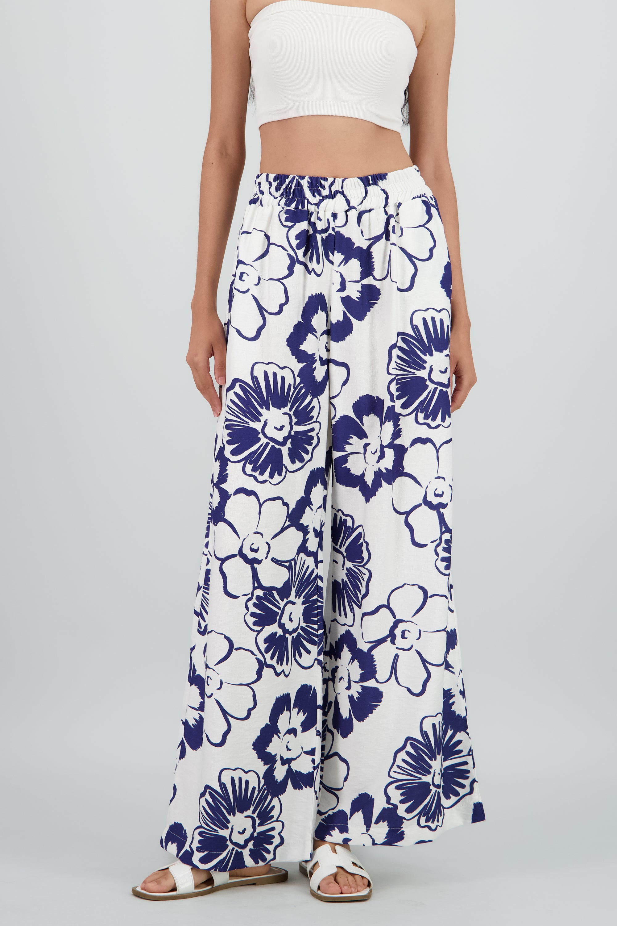 Pantalon amplio resorte estampado BLANCO COMBO
